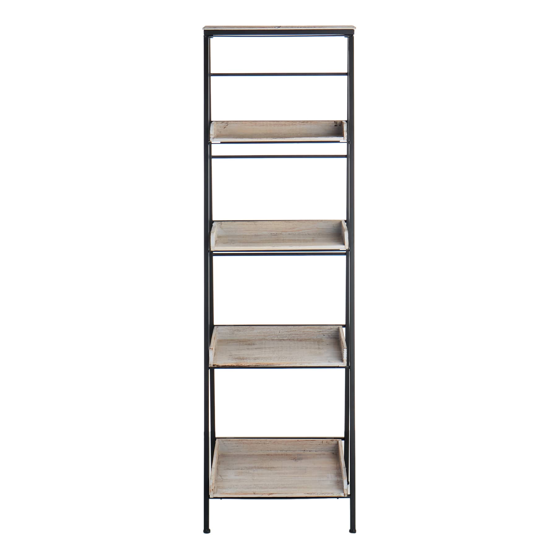 Black Metal Folding Rack with Wood Tray Layer