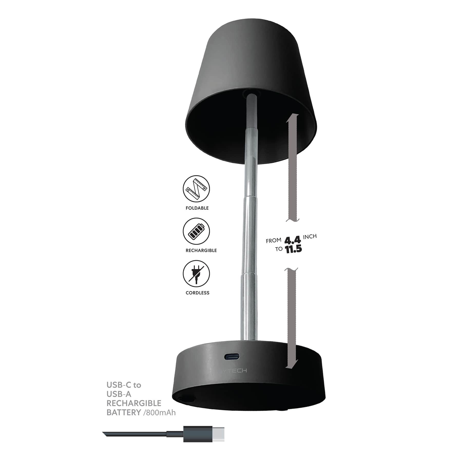 Black Telescope Rechargeable Lamp, 10"