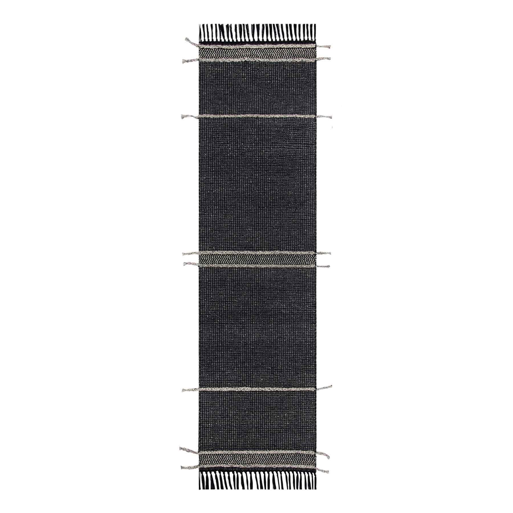 (B817) Hutton Black Flatweave Tassel Runner, 2x7