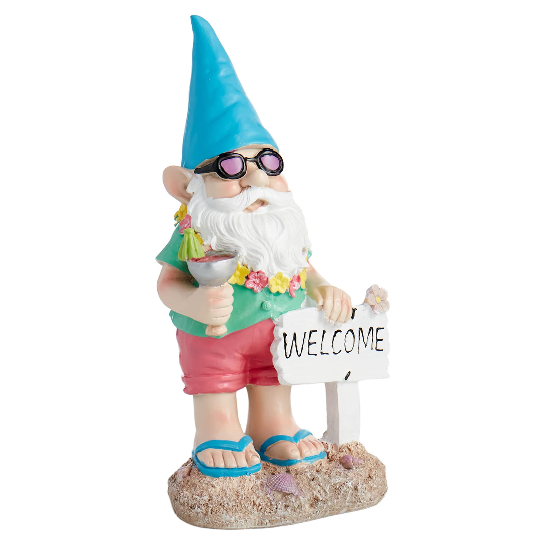 Welcome Sign Beach Gnome Outdoor Garden Statue, 16"