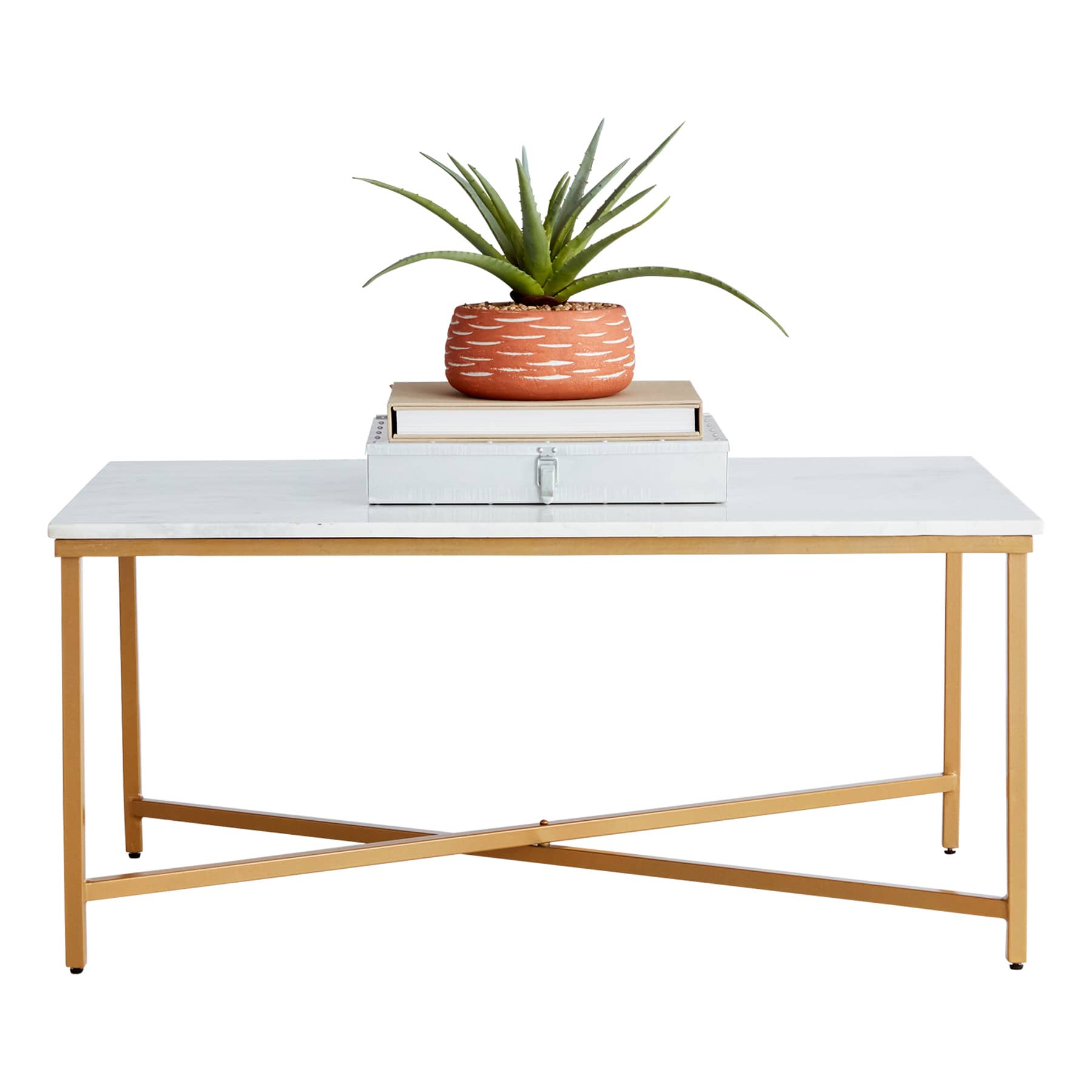 Crosby St. Isabella Gold Coffee Table with Marble Top