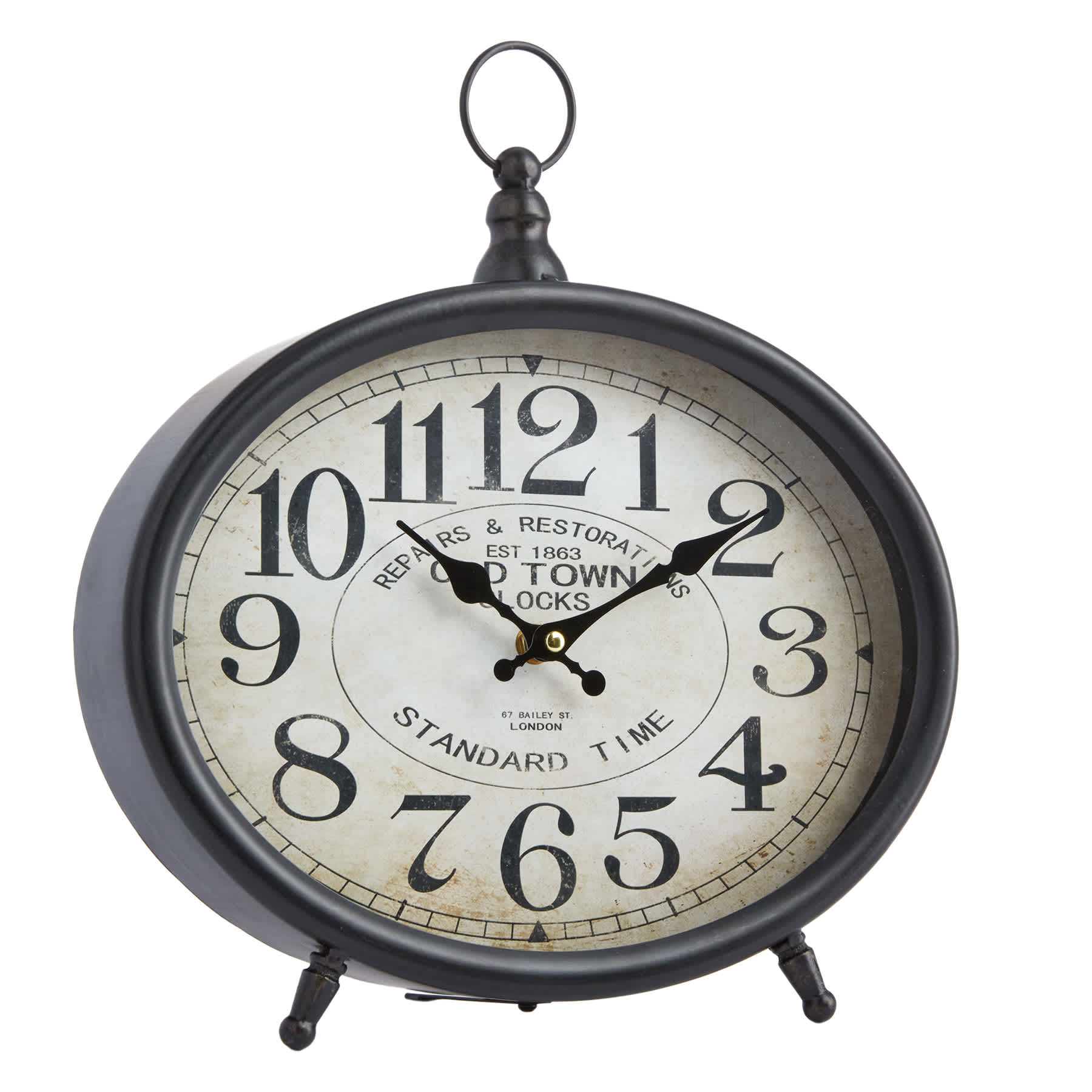 Metal Oval Black Round Tabletop Clock, 12"