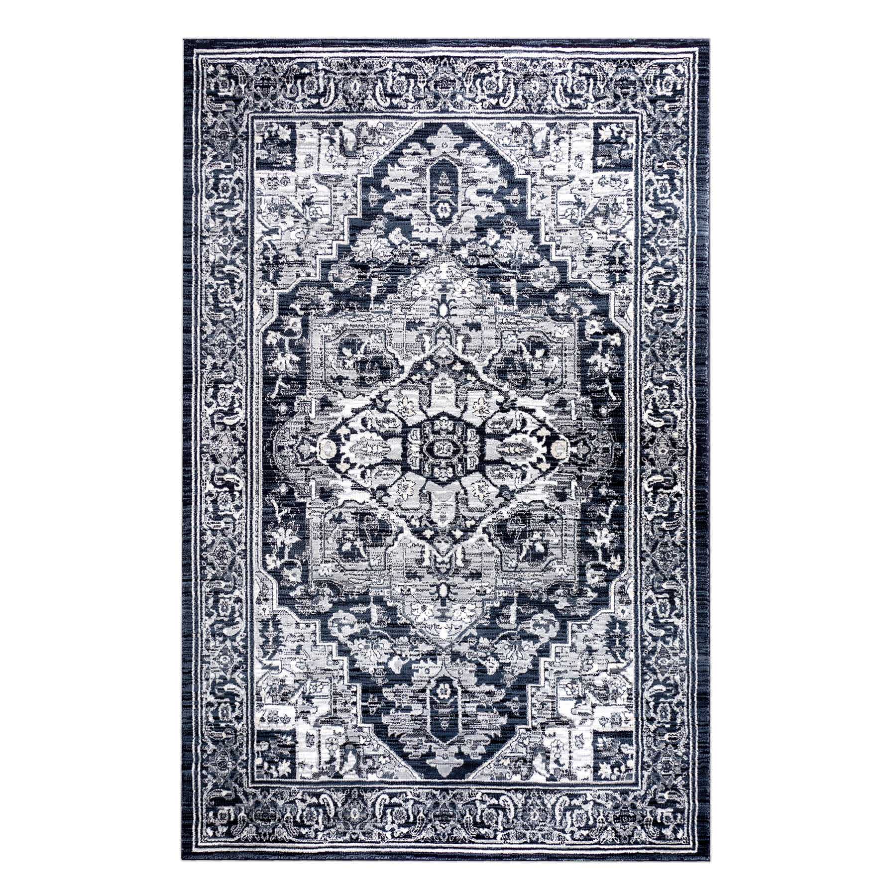 (B542) Caprice Vintage Navy Blue Area Rug, 5x7