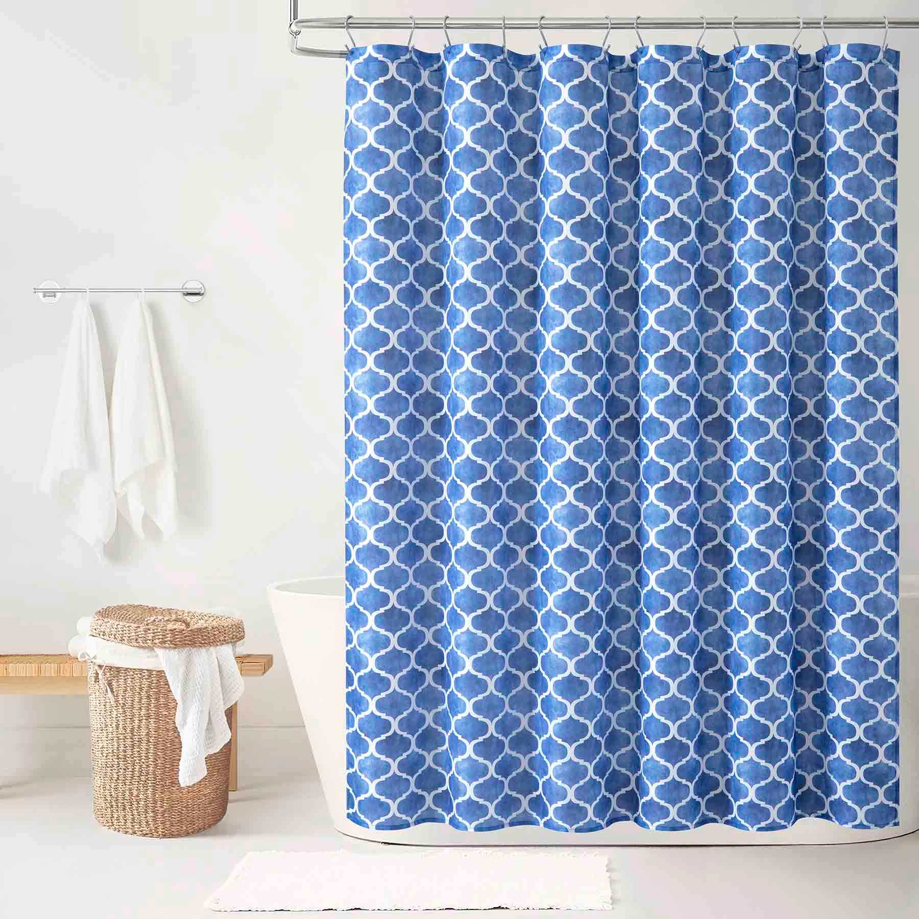 13-Piece Navy Watercolor Trellis Shower Curtain Set, 72"