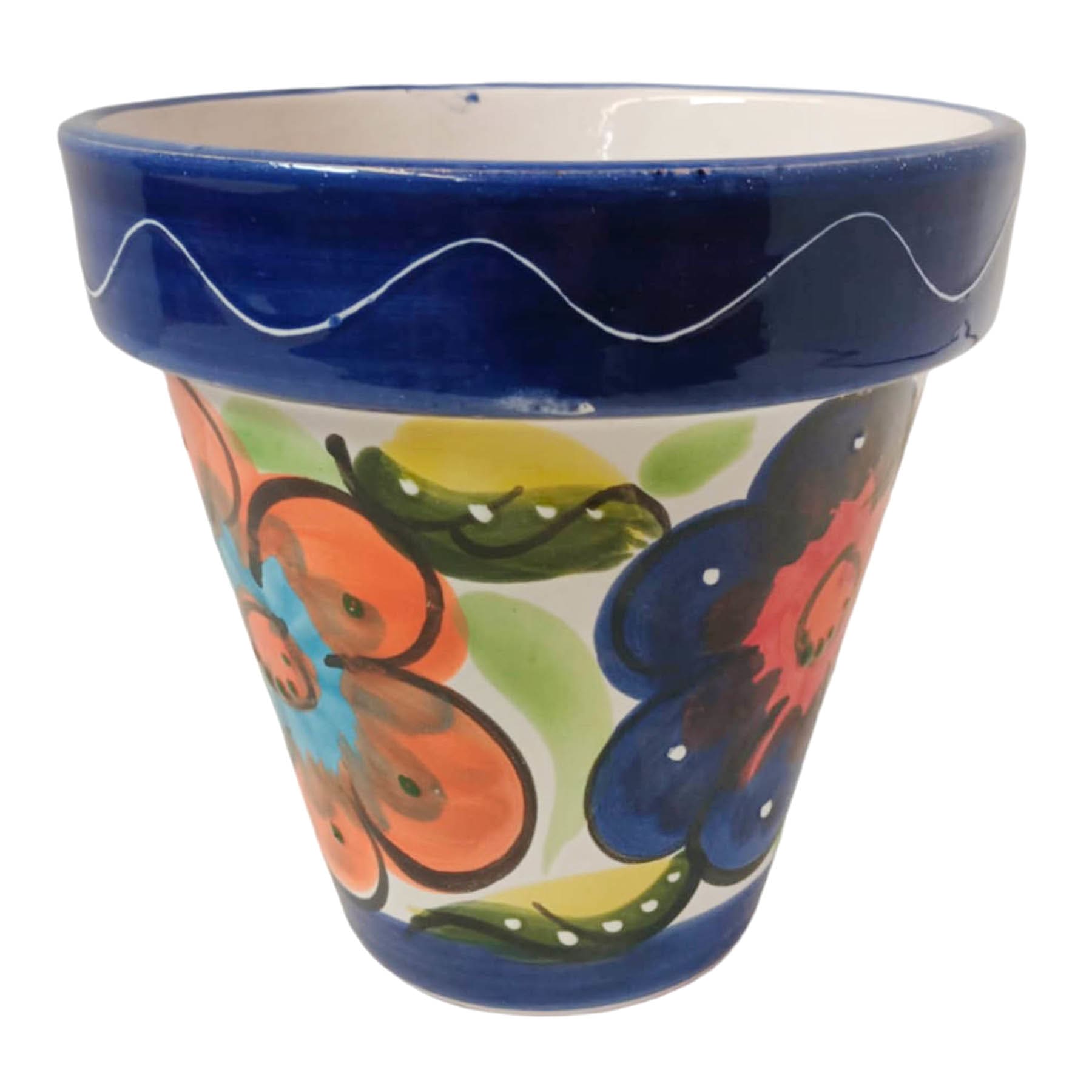 Hand Painted Red Flower Outdoor Planter, Medium