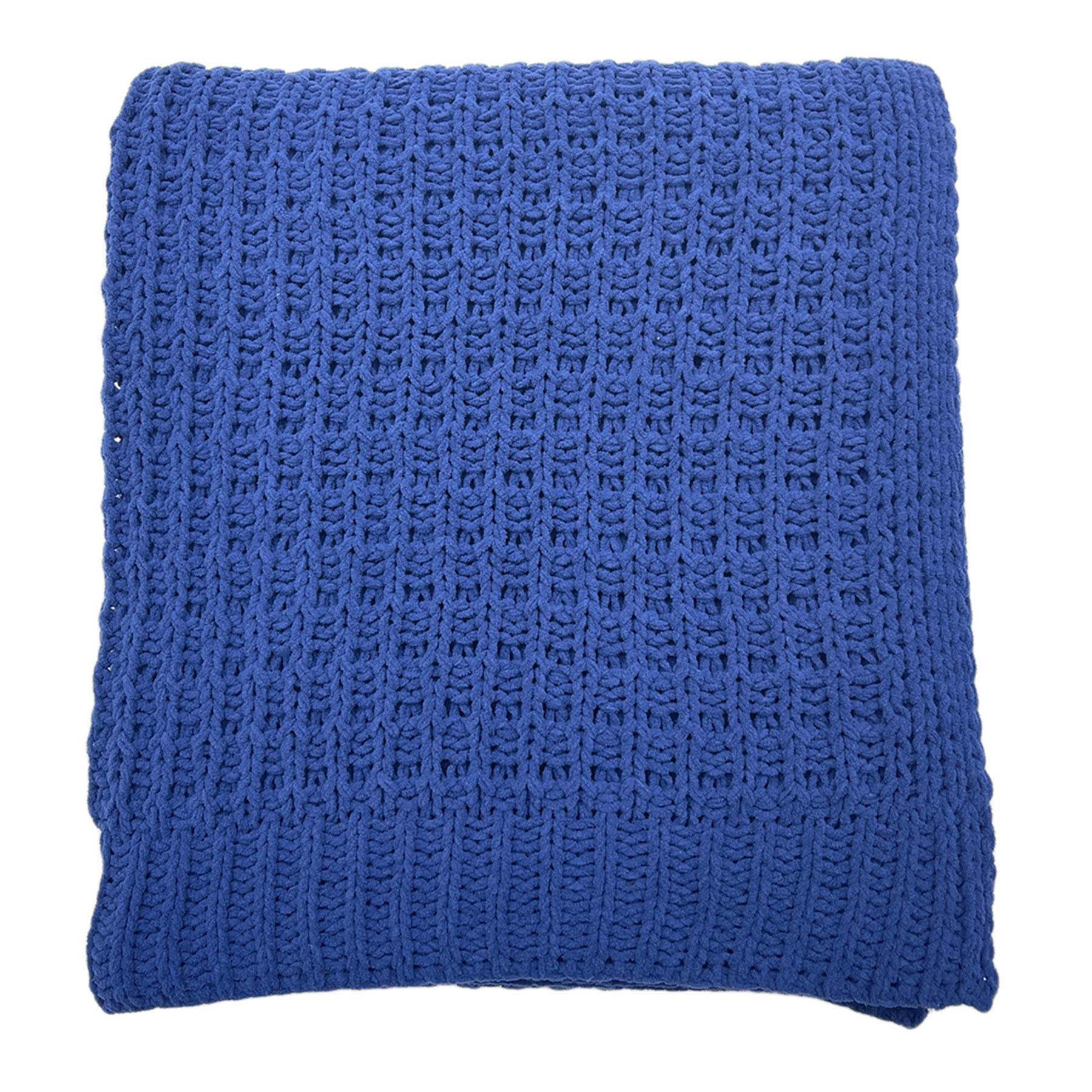 Navy Blue Chenille Knit Throw Blanket, 50x60