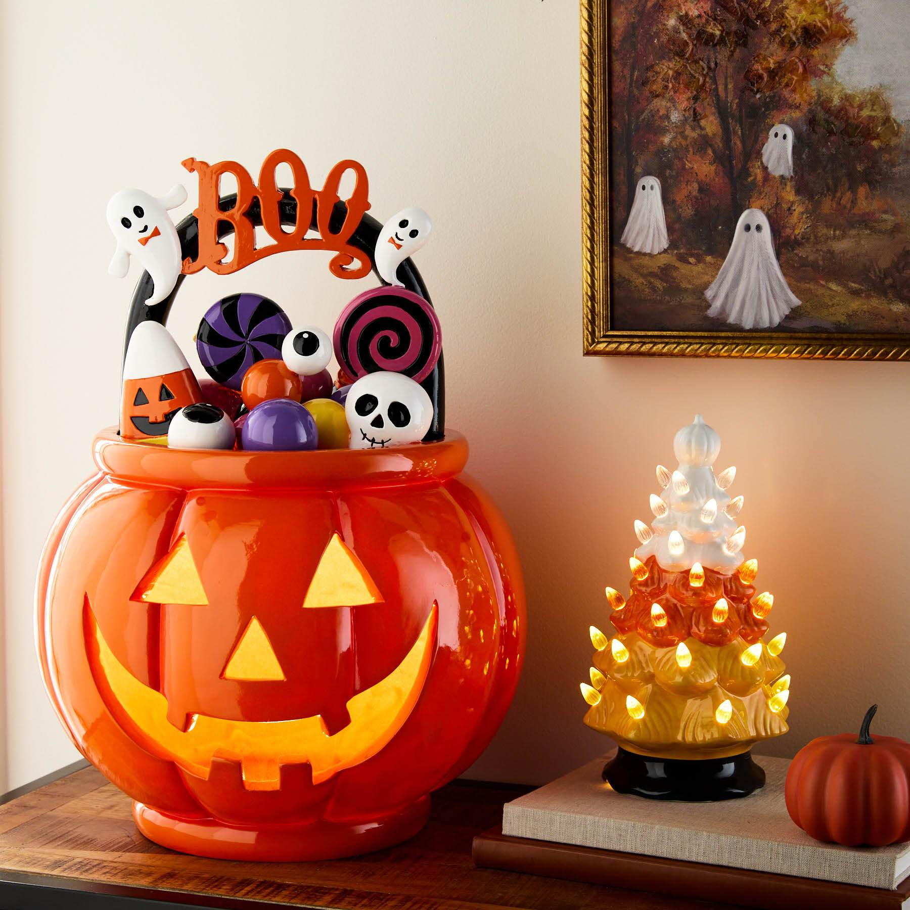 Happy Haunting LED Boo Pumpkin Bucket