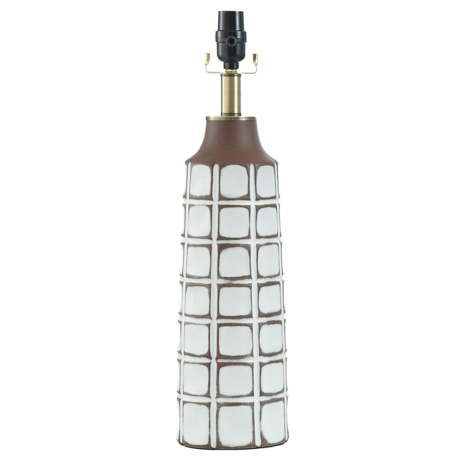 Honeybloom Brown & White Checkered Ceramic Medium Table Lamp Base, 20.5"