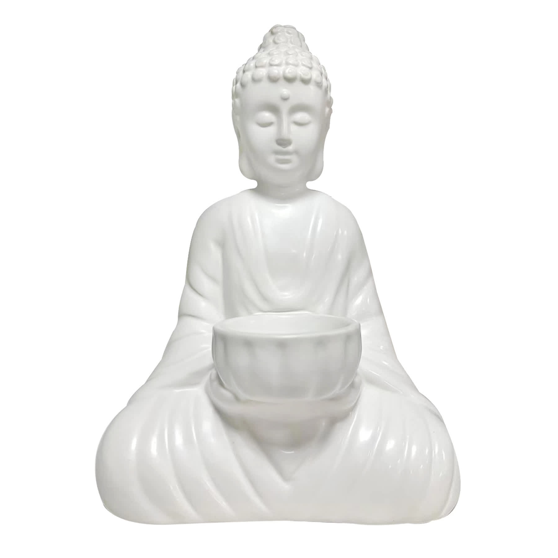 Found & Fable White Ceramic Buddha Candle Holder, 6.5"
