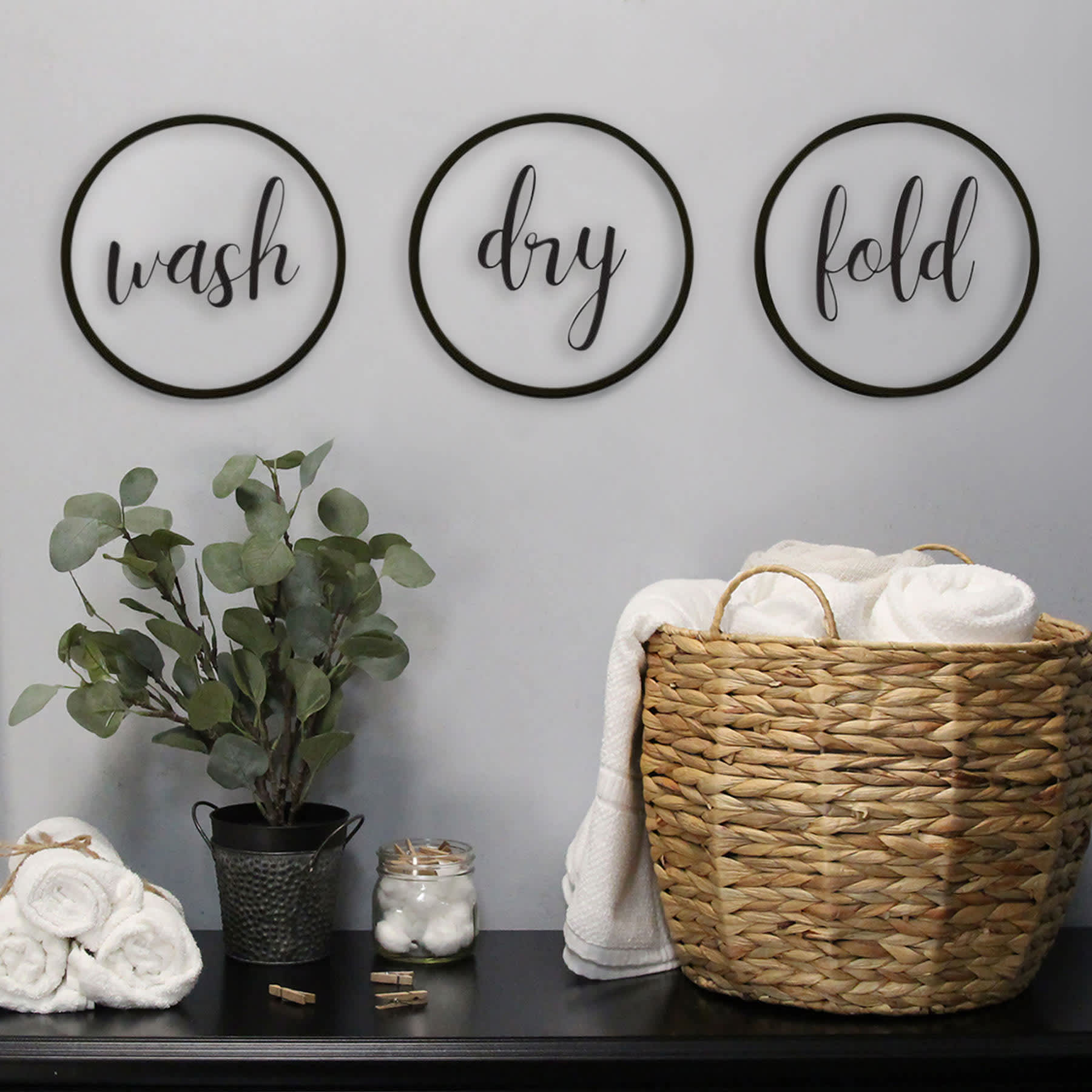 3-Piece Wash, Dry, Fold Glass Wall Sign, 8"