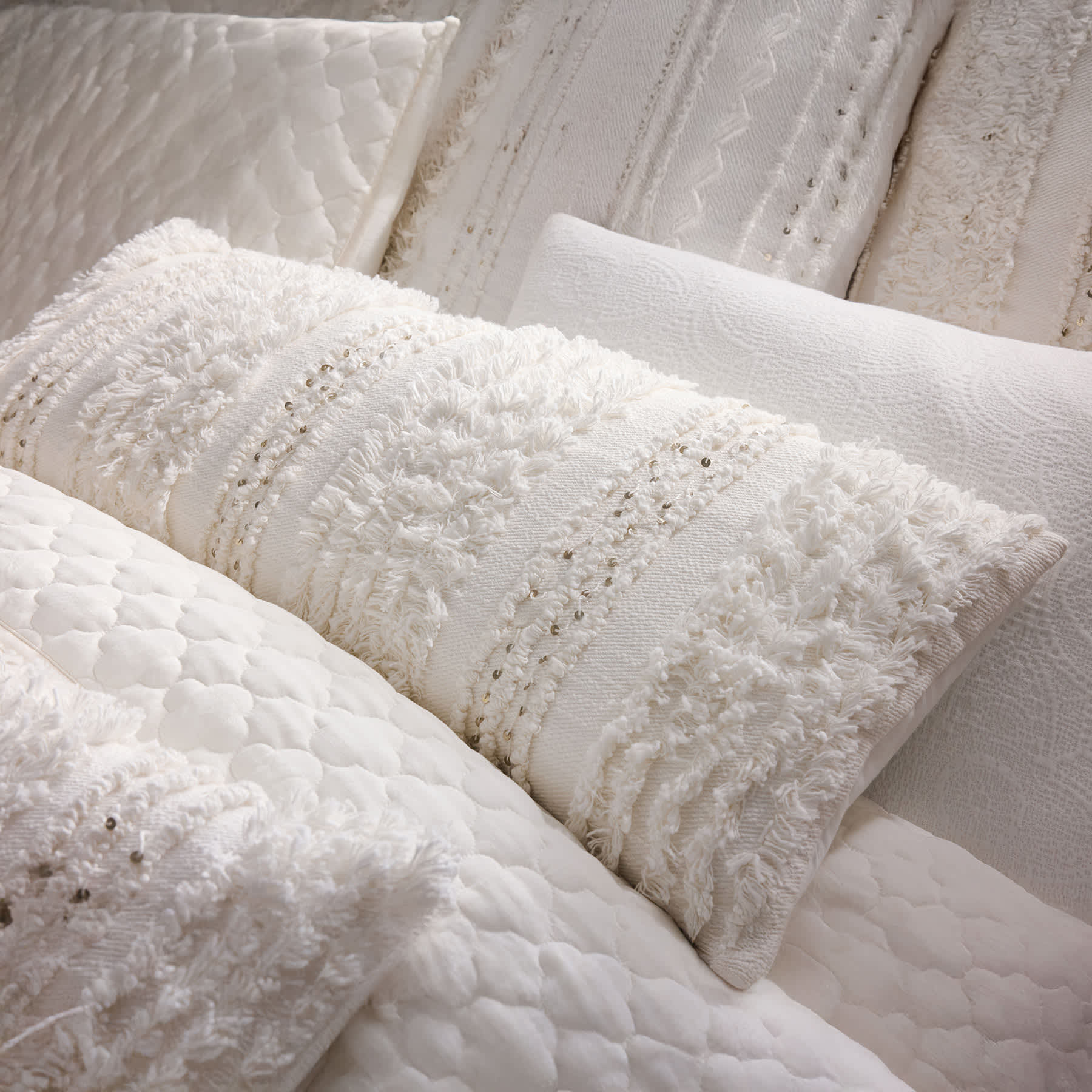 Found & Fable White Tufted Stripe Throw Pillow with Sequins, 14x36