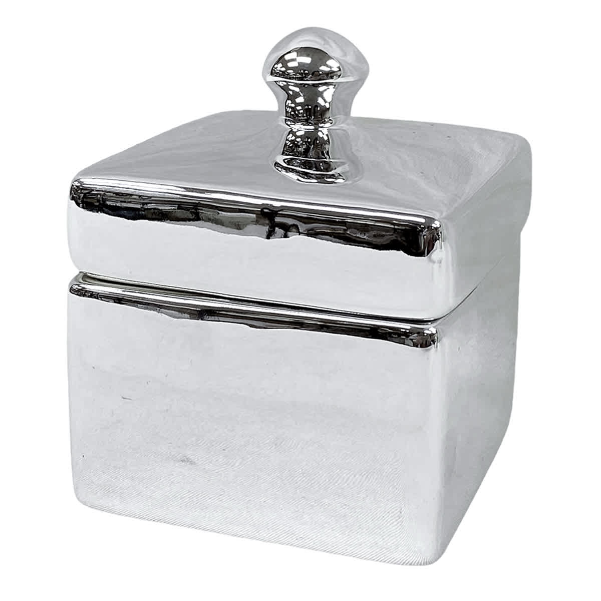 Found & Fable Silver Ceramic Decorative Box, 3.5"
