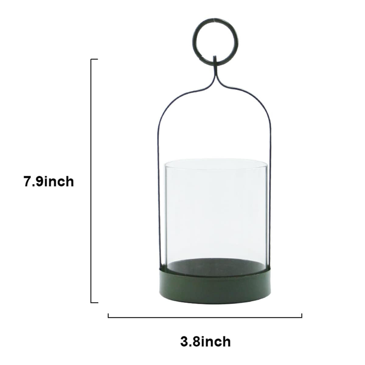 Green Metal & Glass Lantern with Ring Handle, 8"