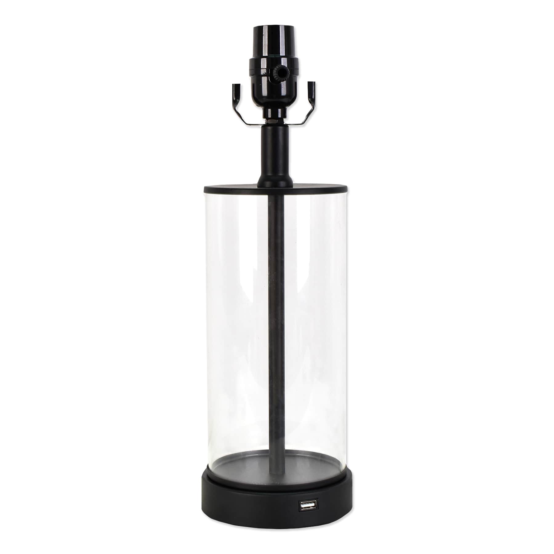Black & Glass Column Small Lamp Base with USB, 17"