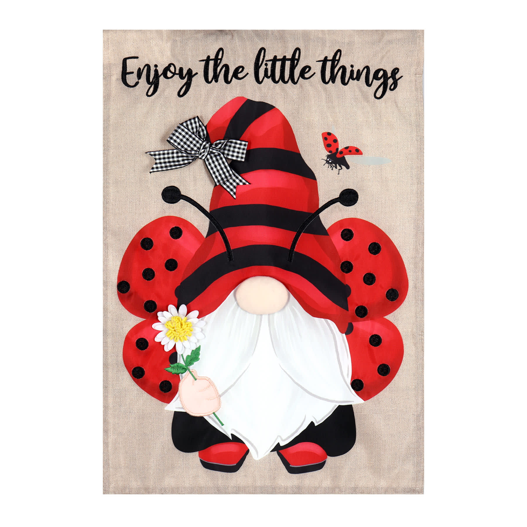 Ladybug Gnome Garden Flag, 18"