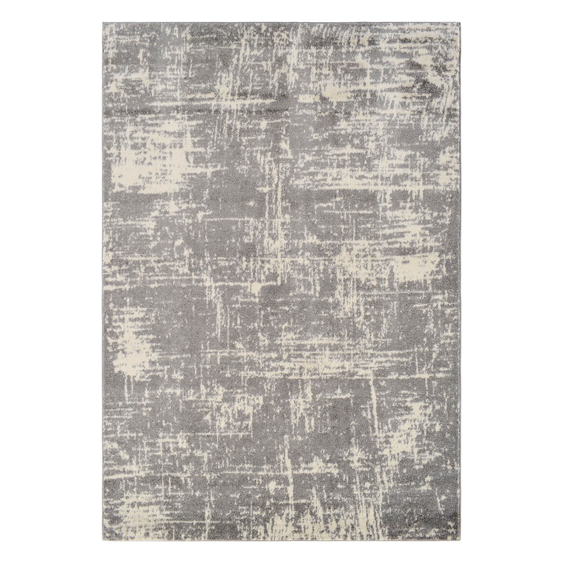 (D421) Grey & Ivory Modern Hatch Design Runner, 2x7