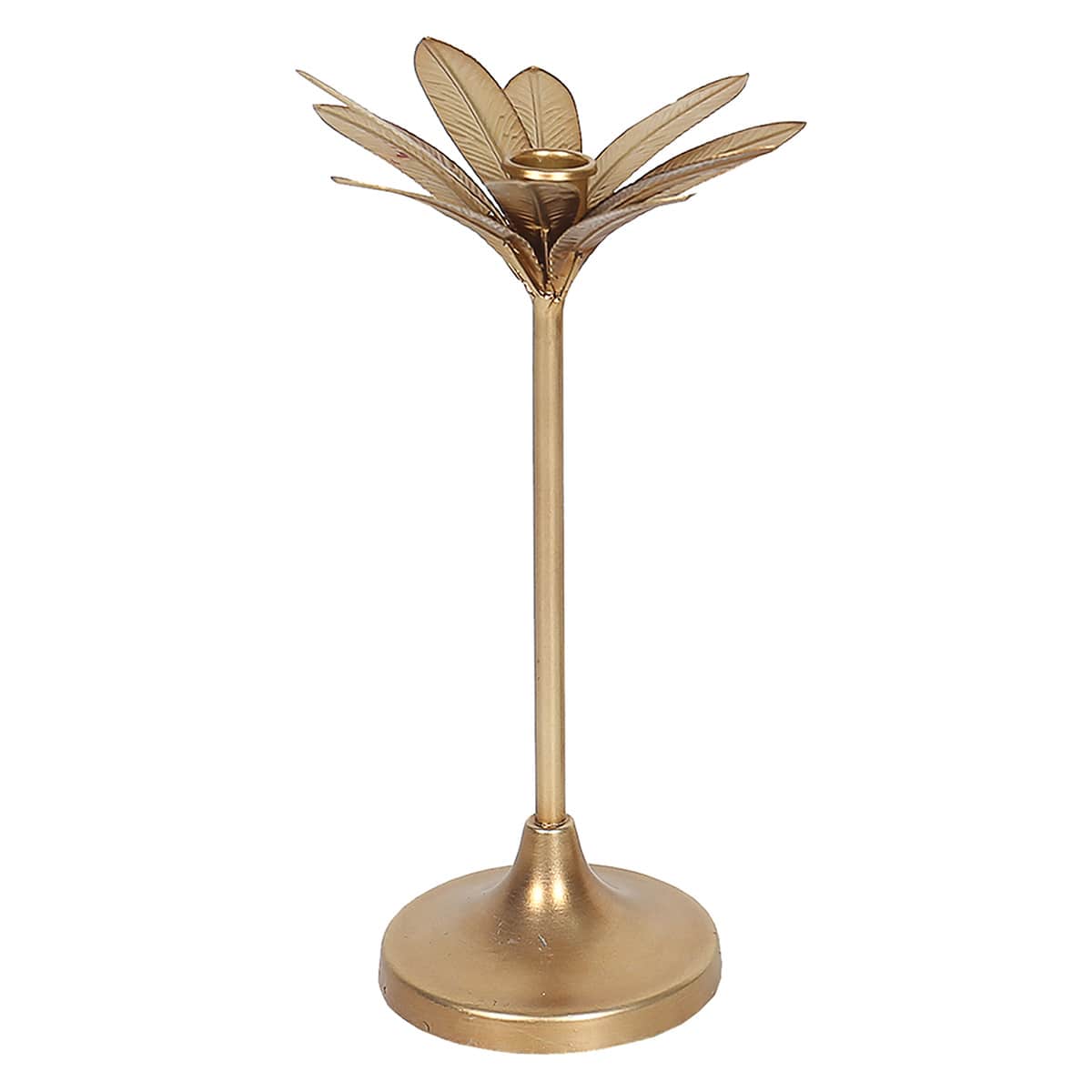 Gold Metal Leaf Taper Candle Holder, 12"