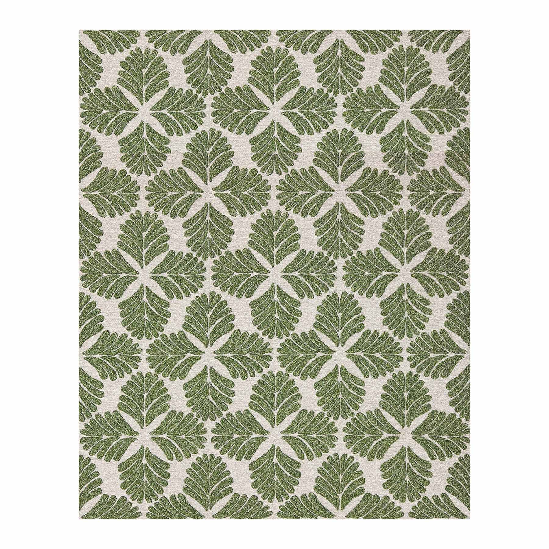 (A535) Found & Fable Green Botanical Hook Area Rug, 8x10
