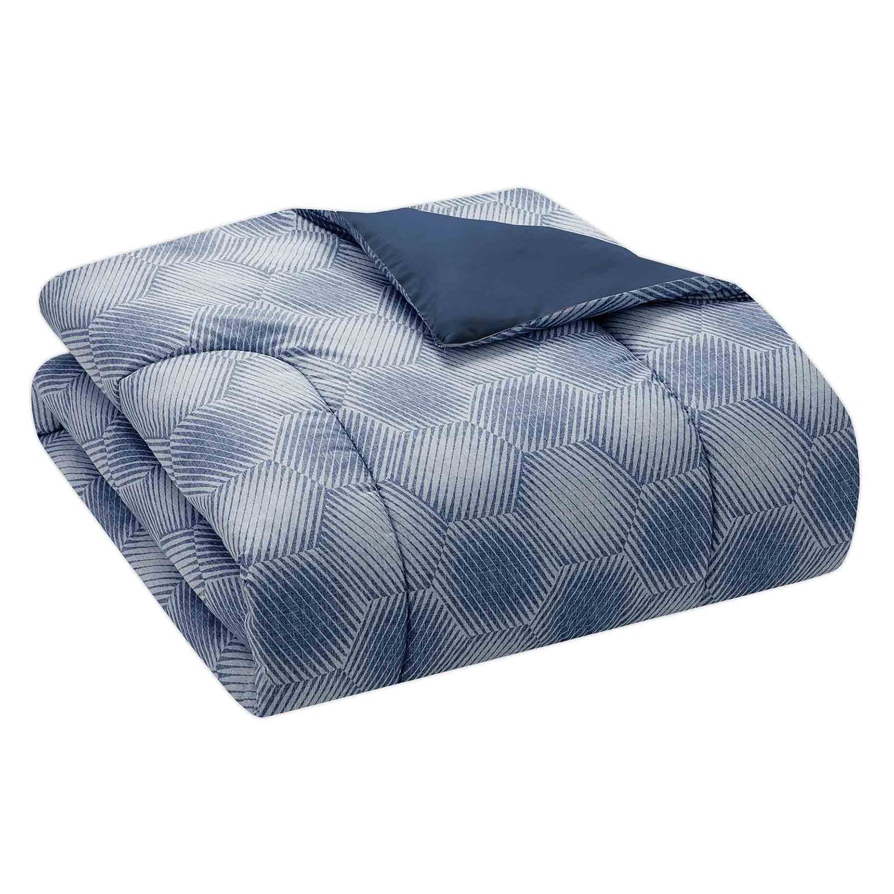 8-Piece Blue Hexagon Striped Comforter Set, Queen