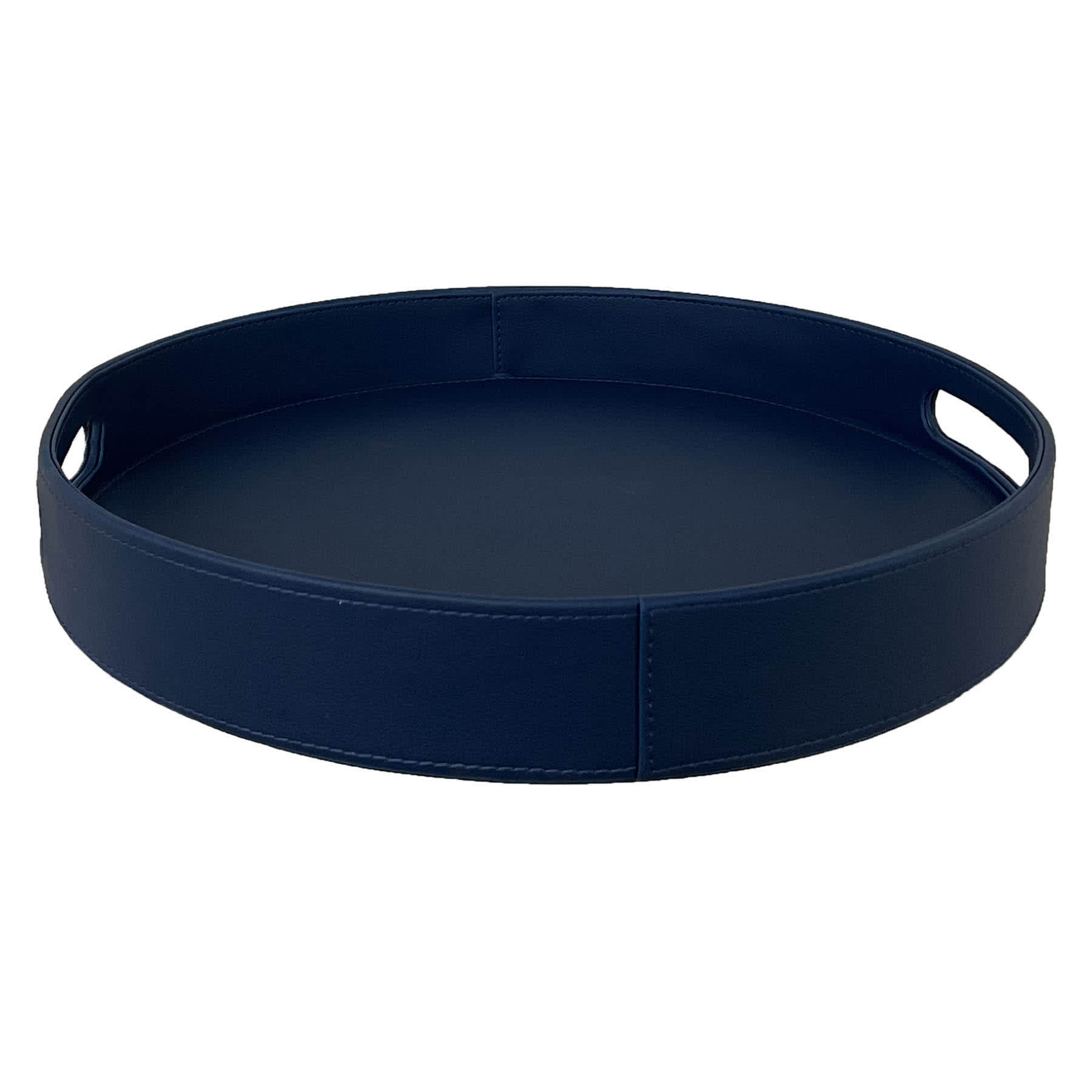 Providence Blue Round Faux Leather Tray, 14"