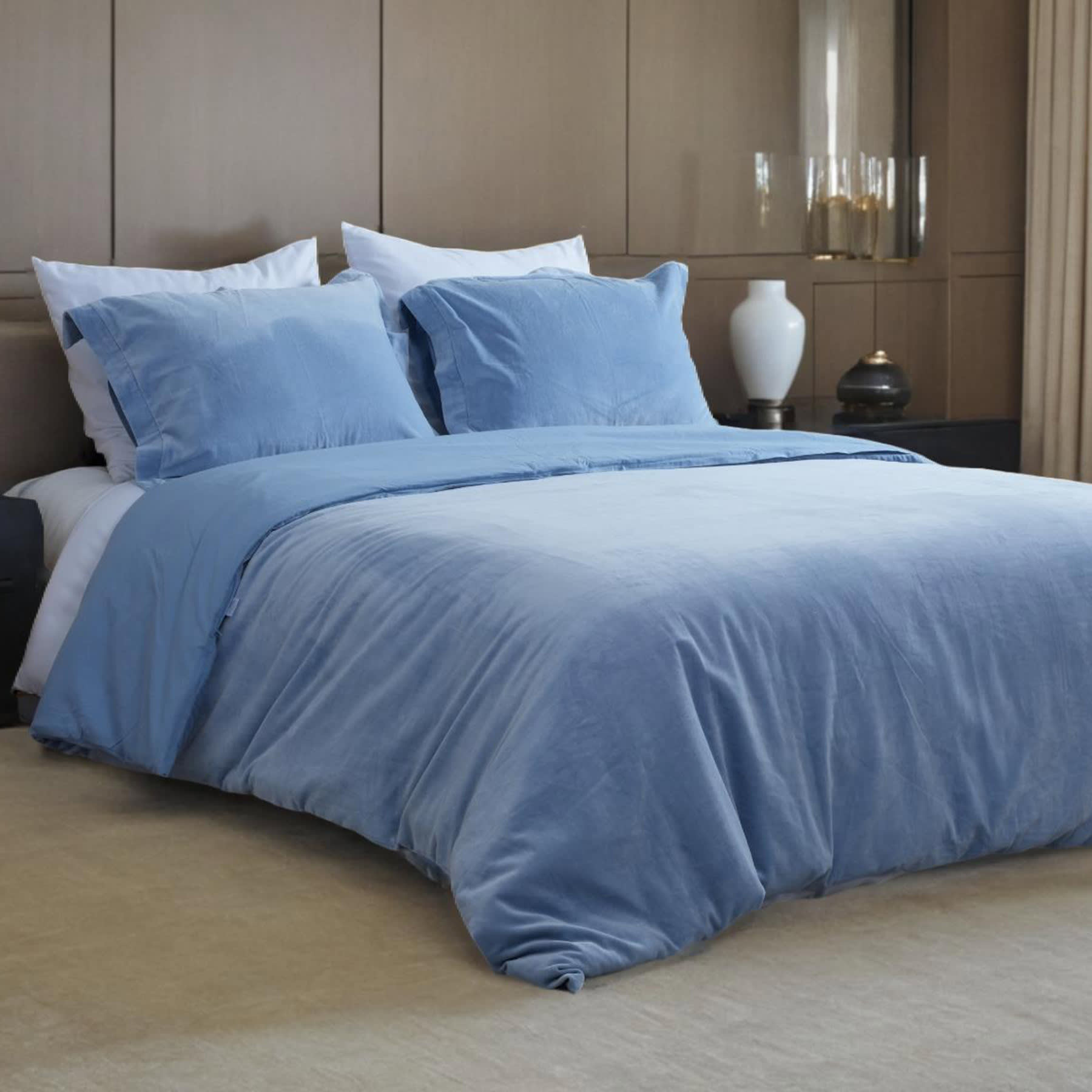 Providence 3-Piece Light Blue Cotton Velvet Comforter Set, King