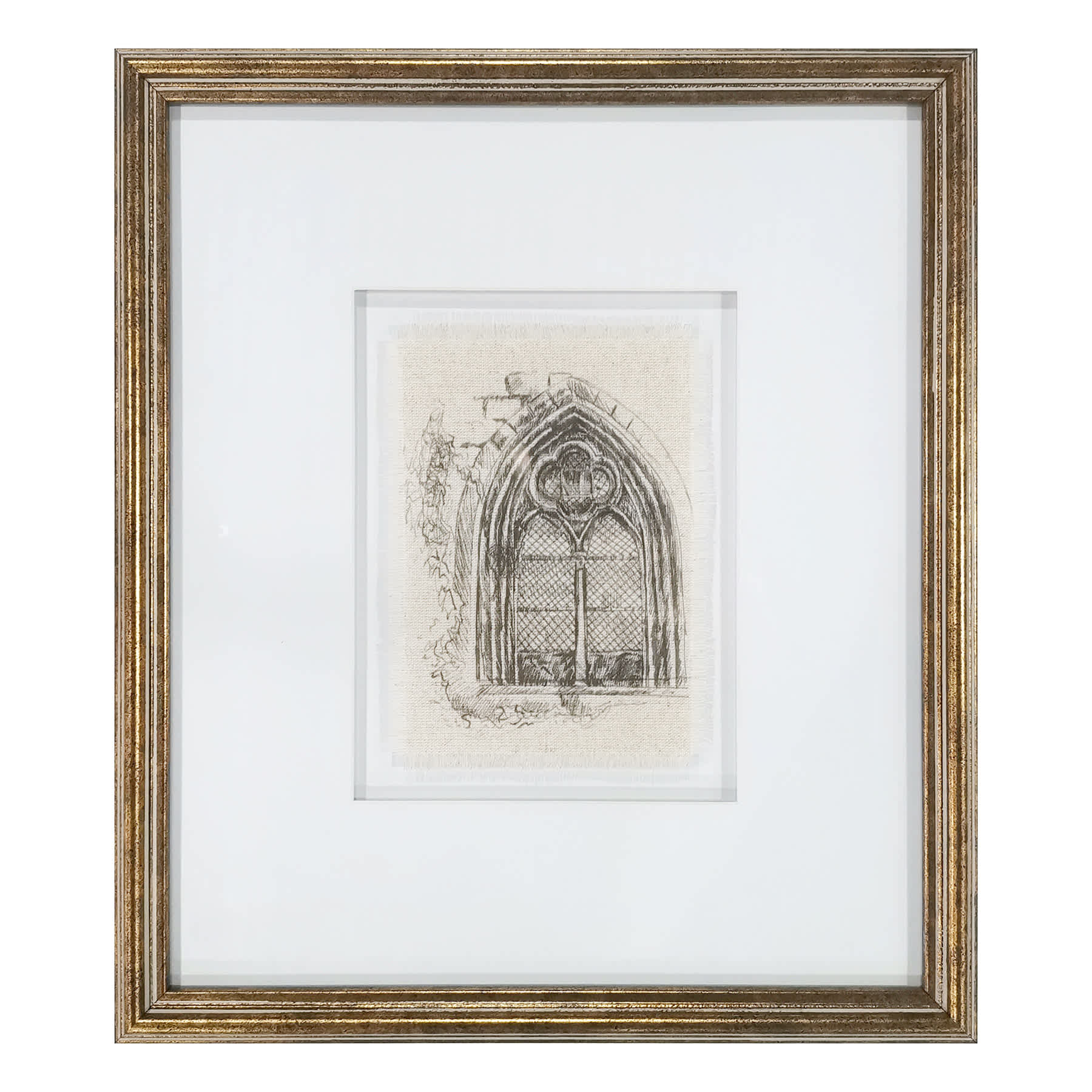 Providence Glass Framed Sketch Window II Fringe Linen Wall Art, 13x15