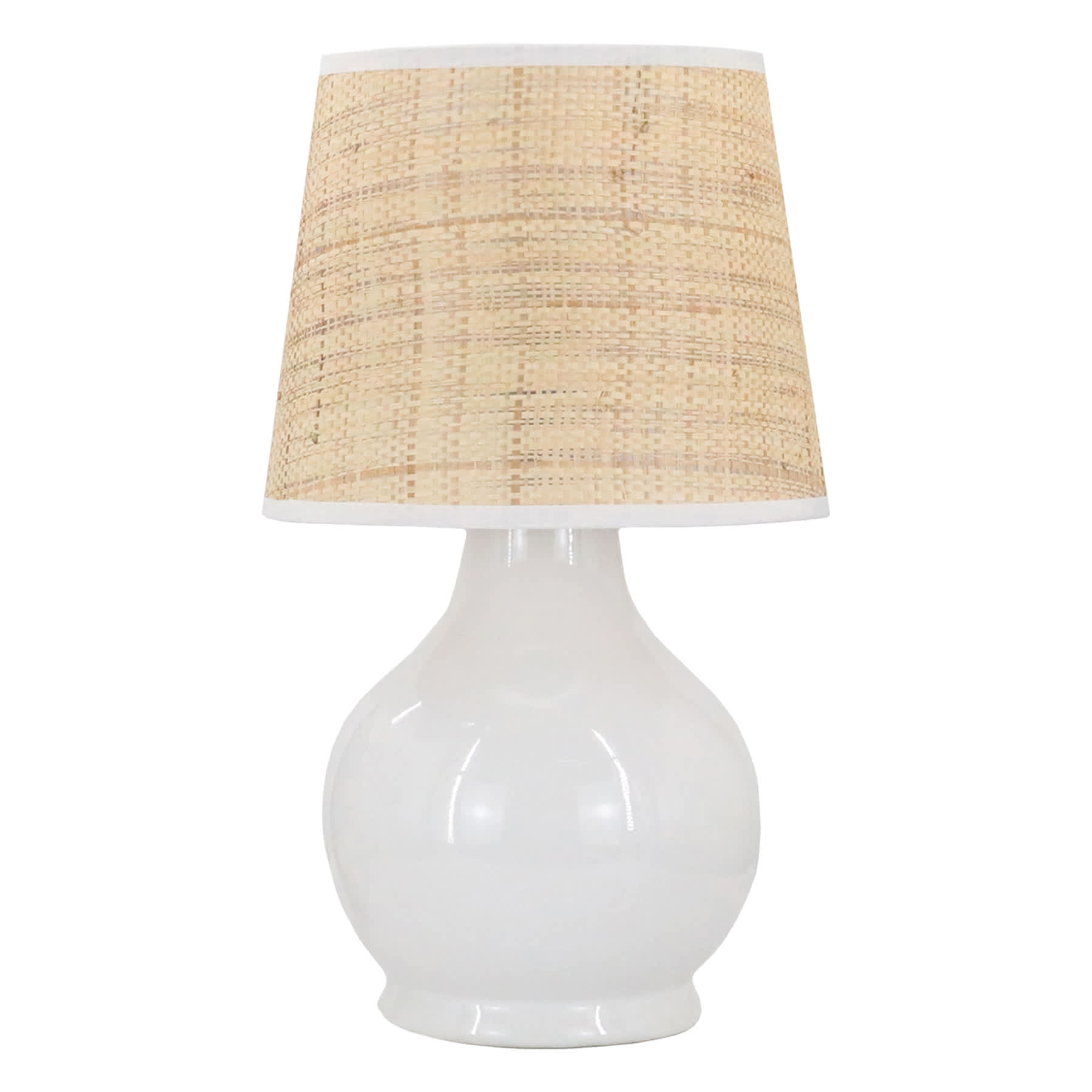 Providence White Ceramic Small Table Lamp with Seagrass Shade, 17.5"