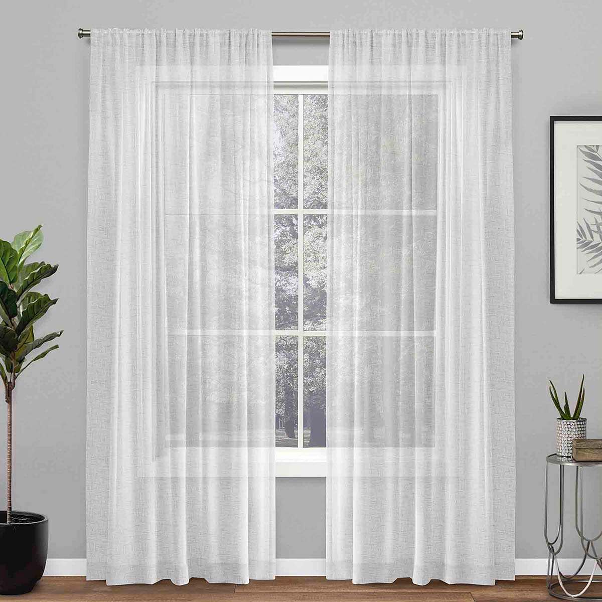 Legacy White Linen Rod Pocket Sheer Grommet Curtain Panel, 84"