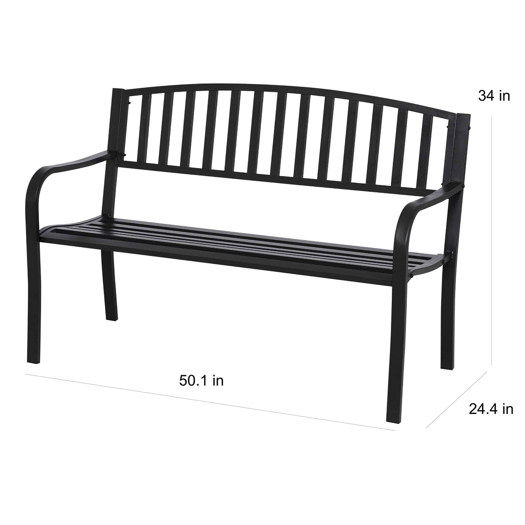 Steel Slat Back Patio Bench, Black