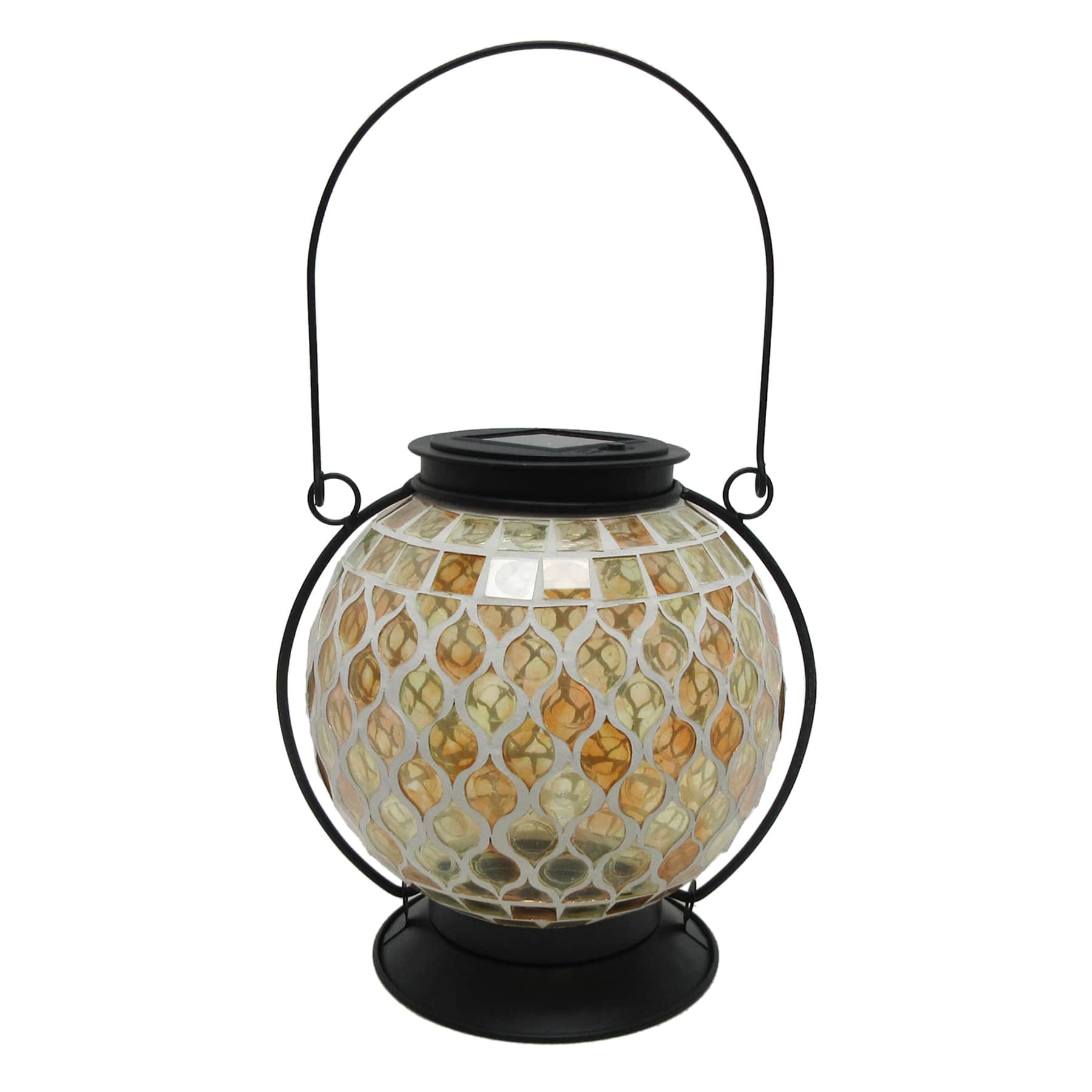 Amber Mosaic Glass Ball Outdoor Solar Lantern, 8"