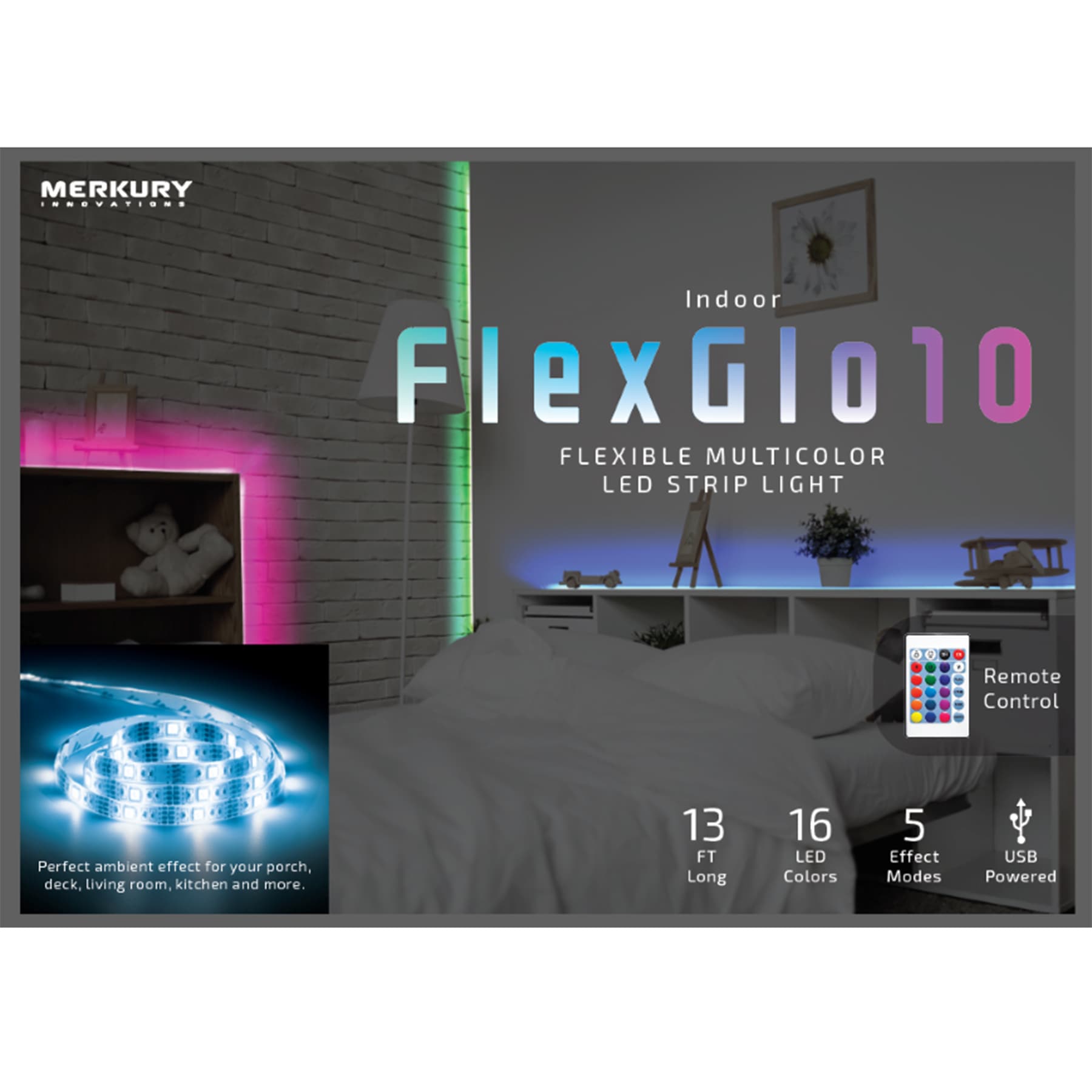 Flexible Multicolor LED Strip Light, 10'
