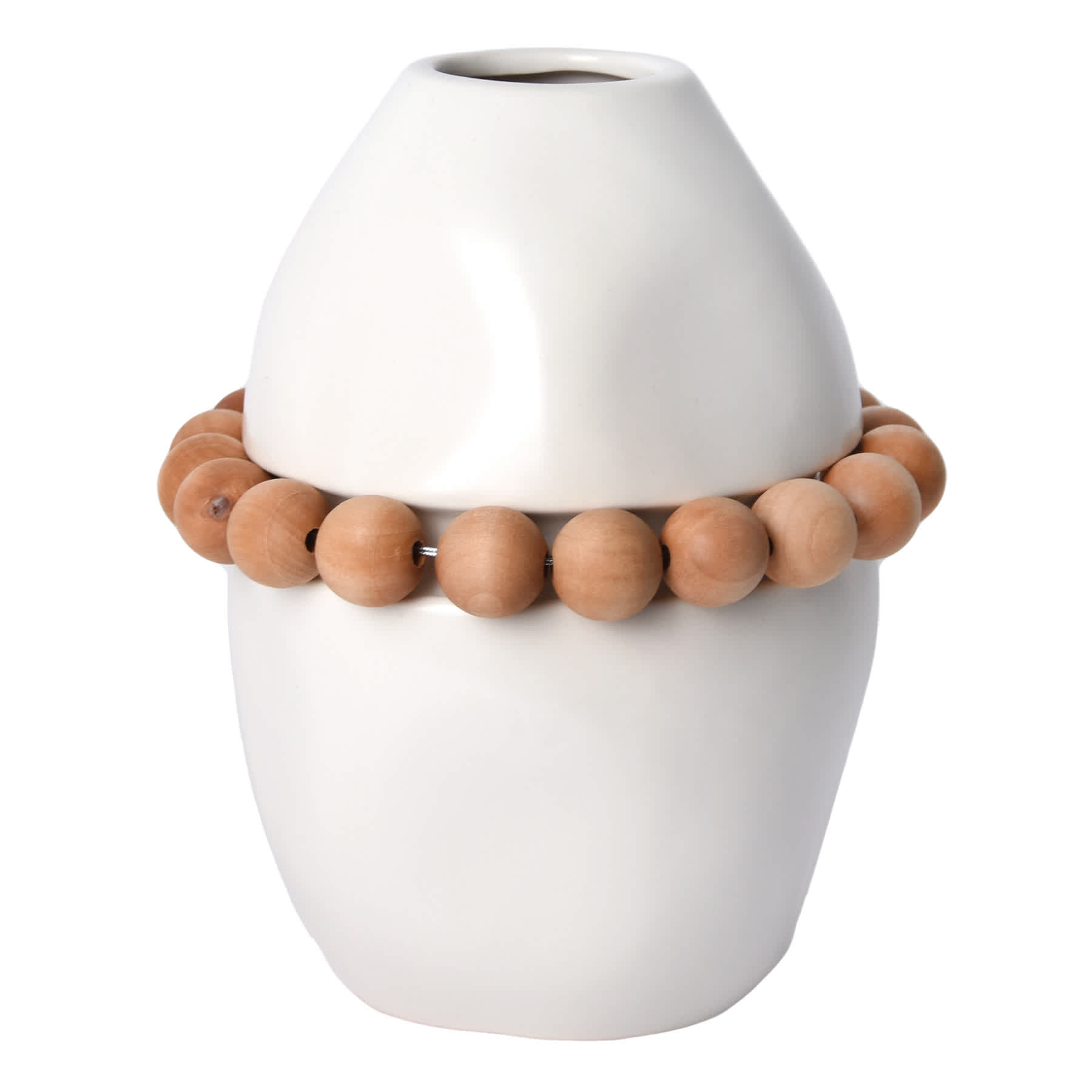 Tracey Boyd White Ceramic Vase with Beads, 8.5"
