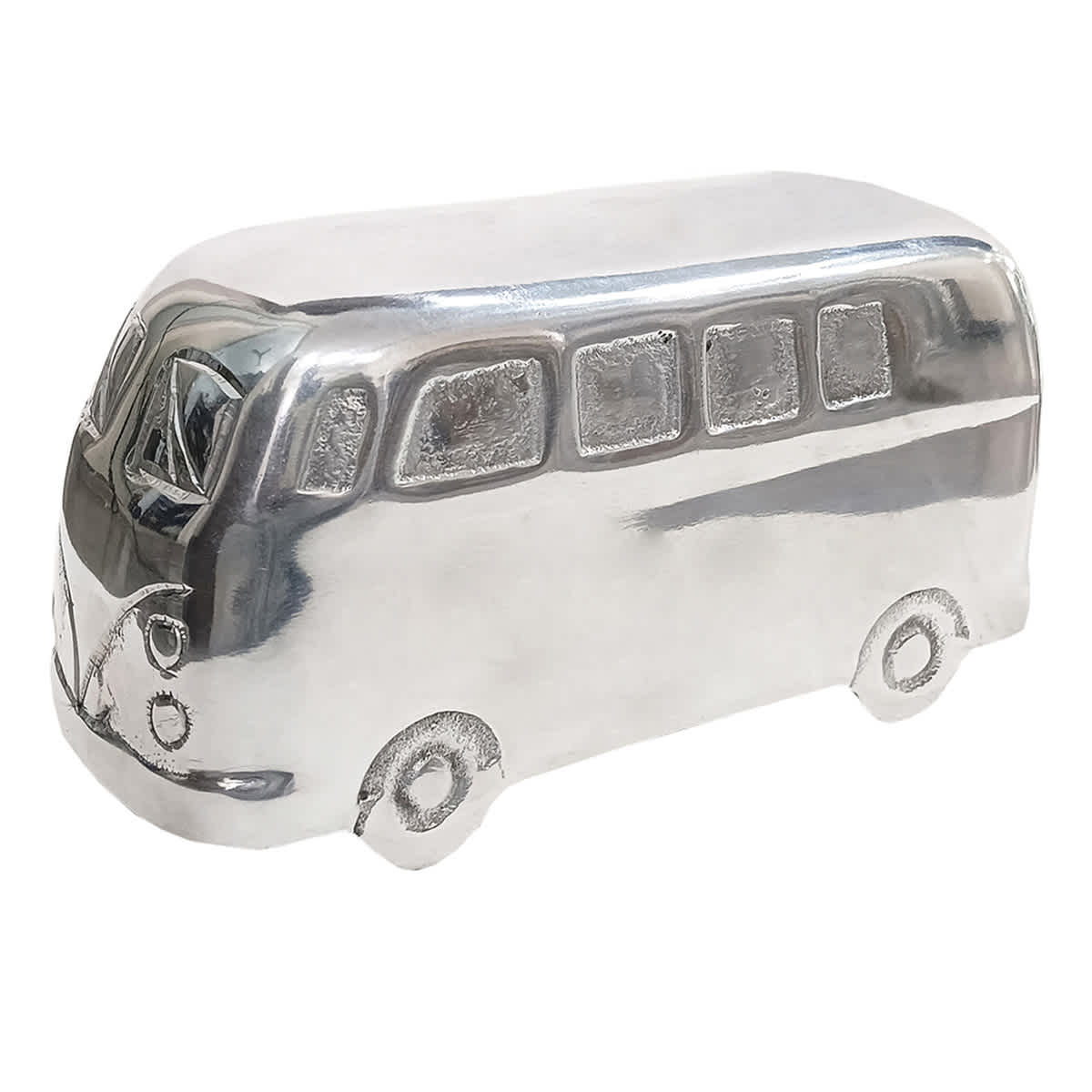 Decorative Silver Aluminum Bus, 8"
