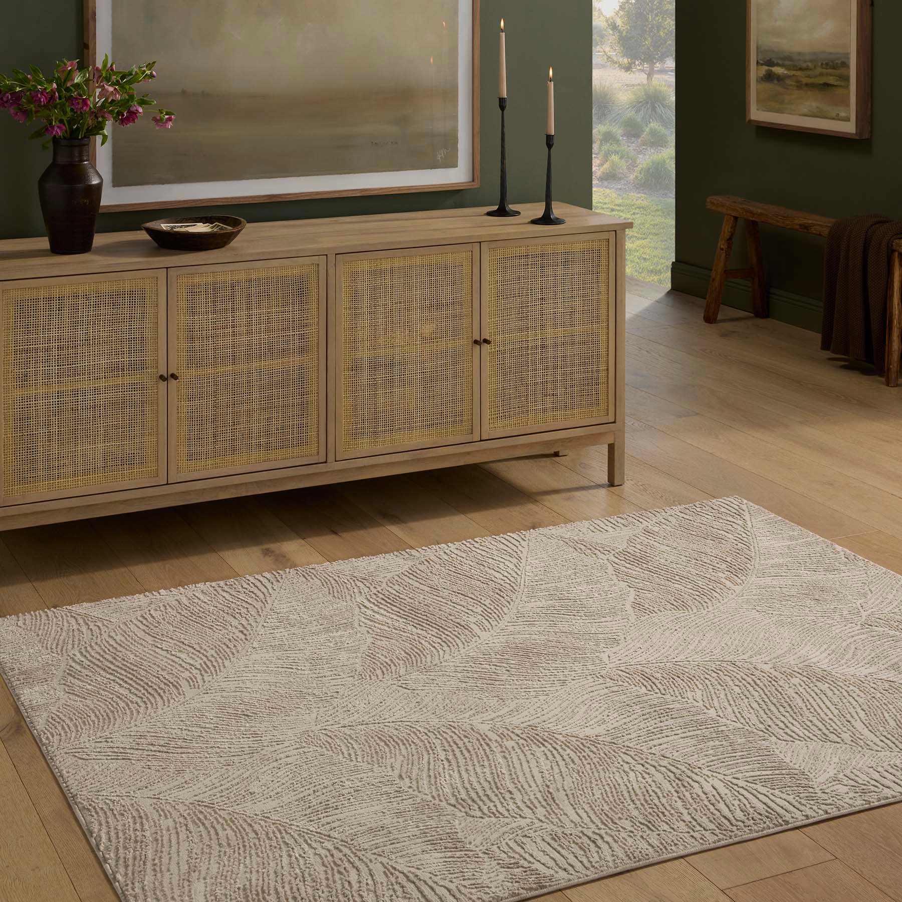 Loloi Amana Neutral Botanical Area Rug, 5.3x7