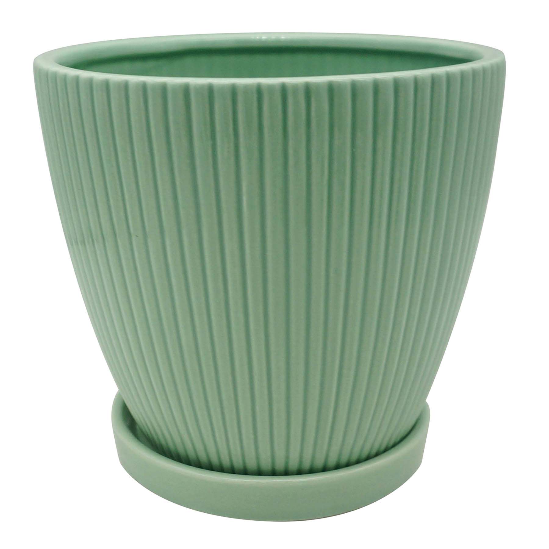 Sunny Club Indoor Green Ribbed Planter, 6"