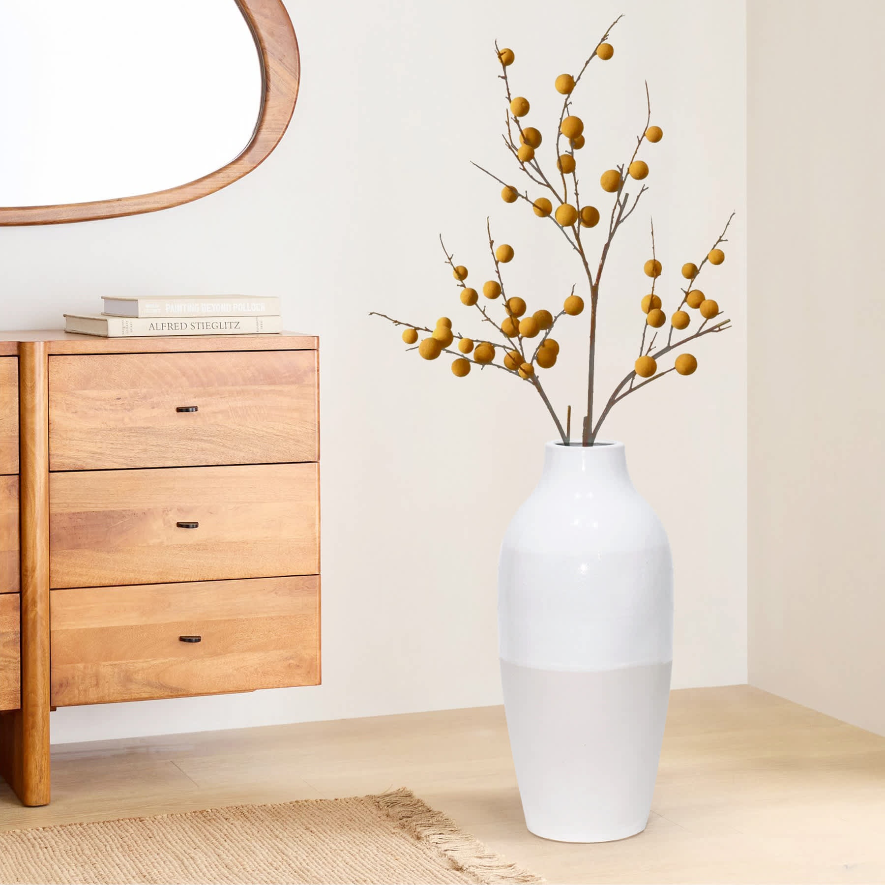 White & Cream Ceramic Vase, 18.5"