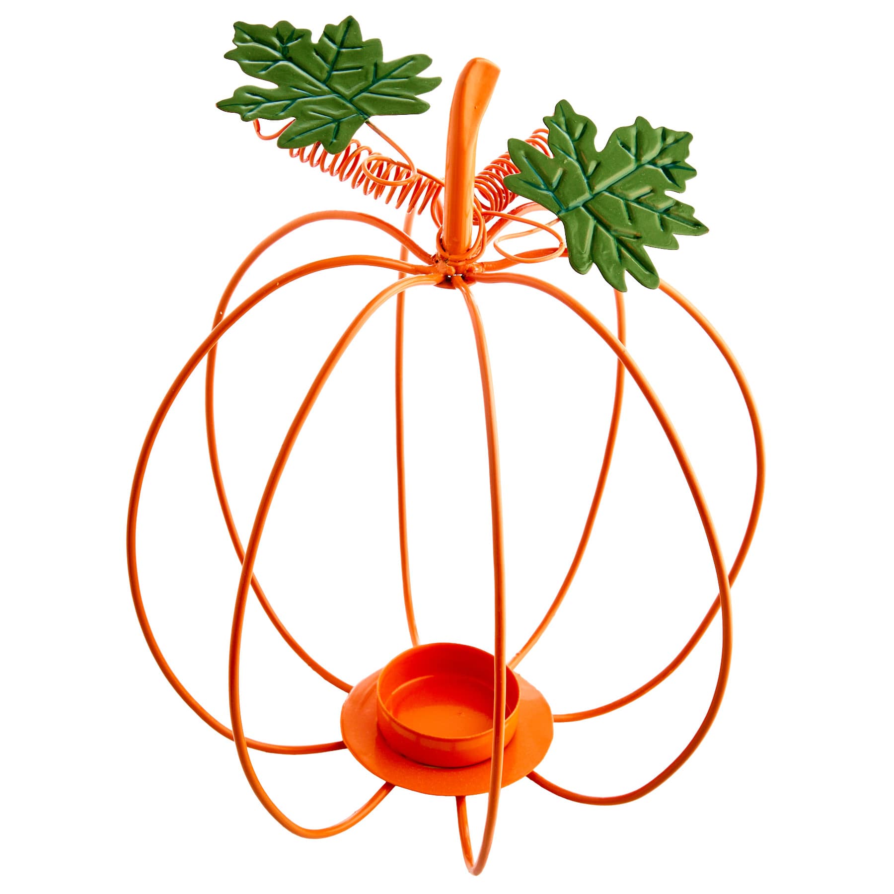 Homespun Harvest Orange Metal Pumpkin Candle Holder, 10"