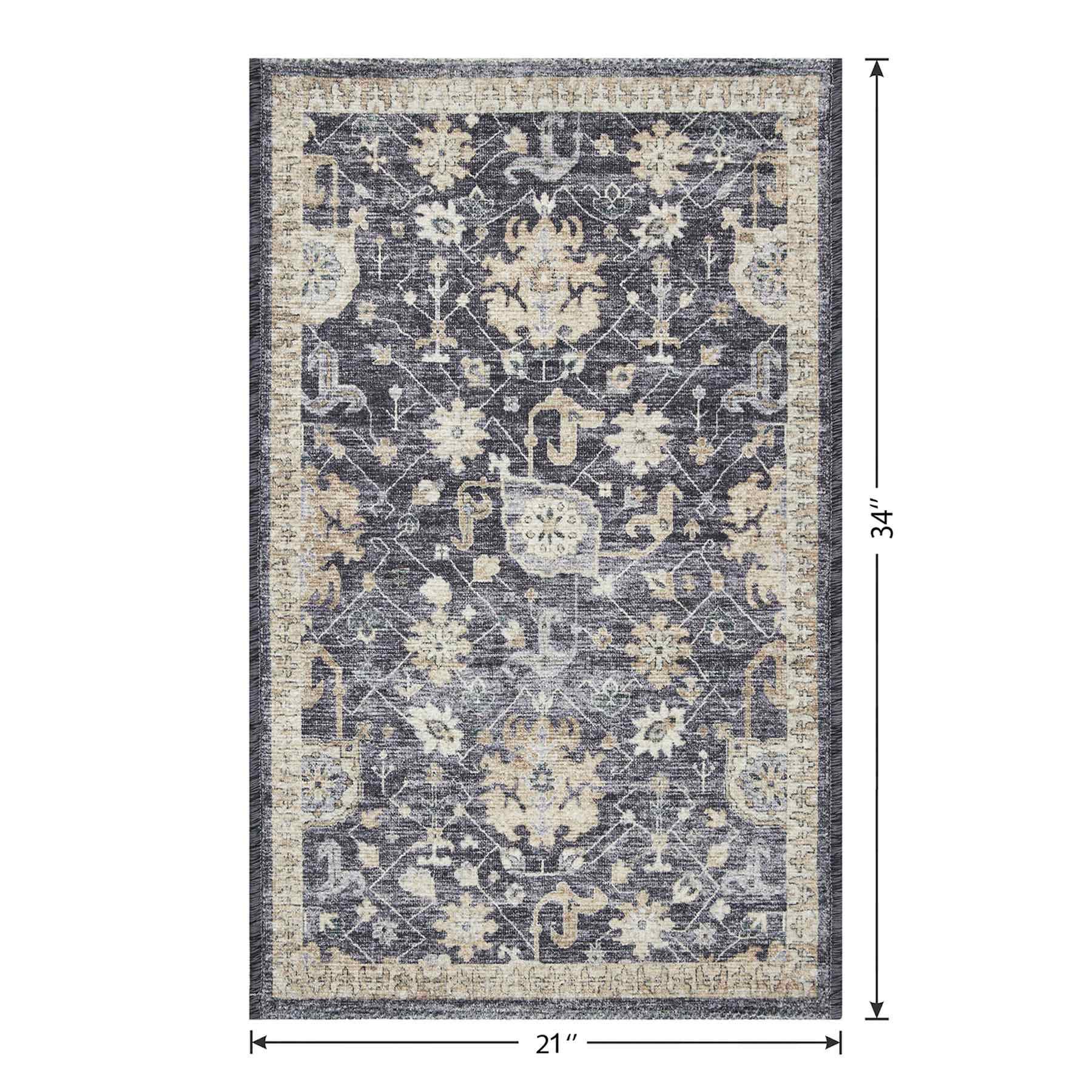 Navy Blue Floral Print Accent Rug with Gel Back, 21x34
