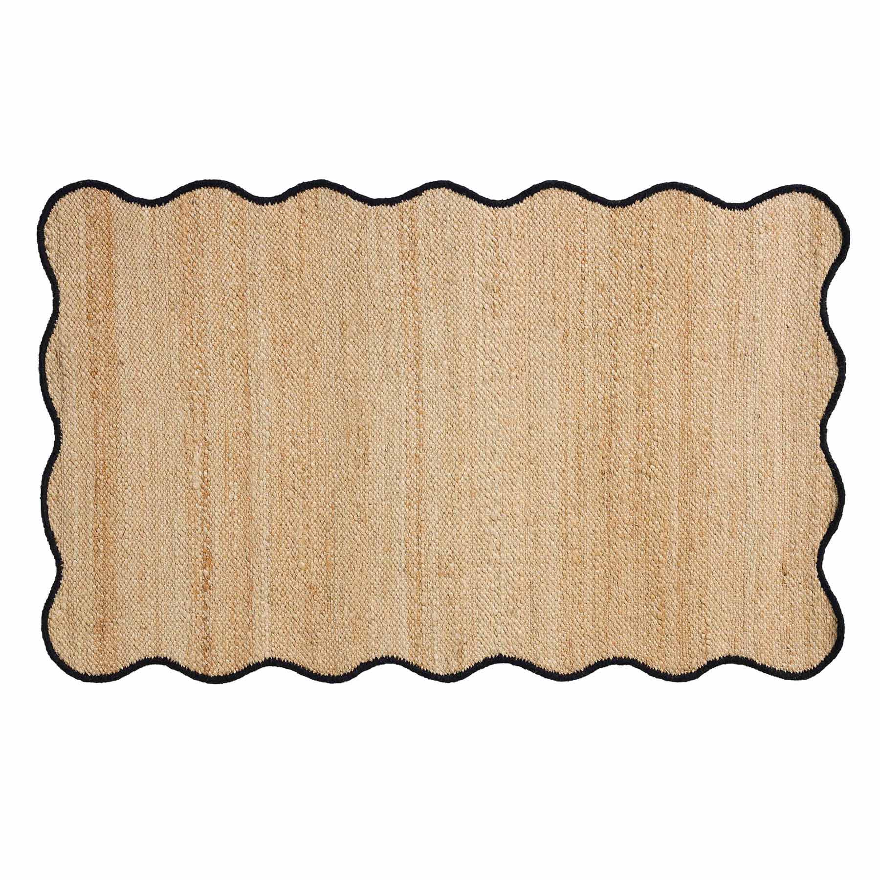 (B891) Juniper Jute with Scalloped Black Trim Accent Rug, 3x5
