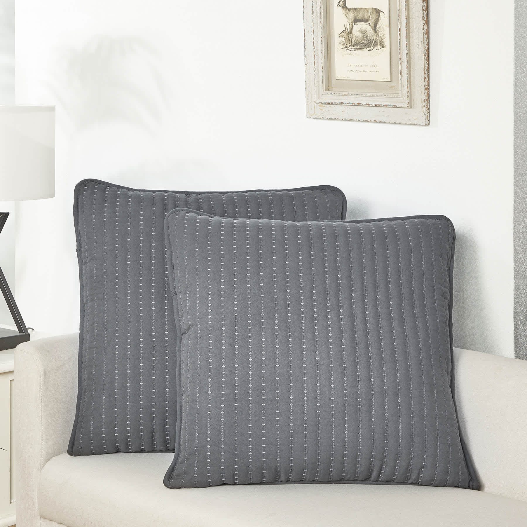 Honeybloom 2-Pack Dark Grey Washed Microfiber Throw Pillows, 24"