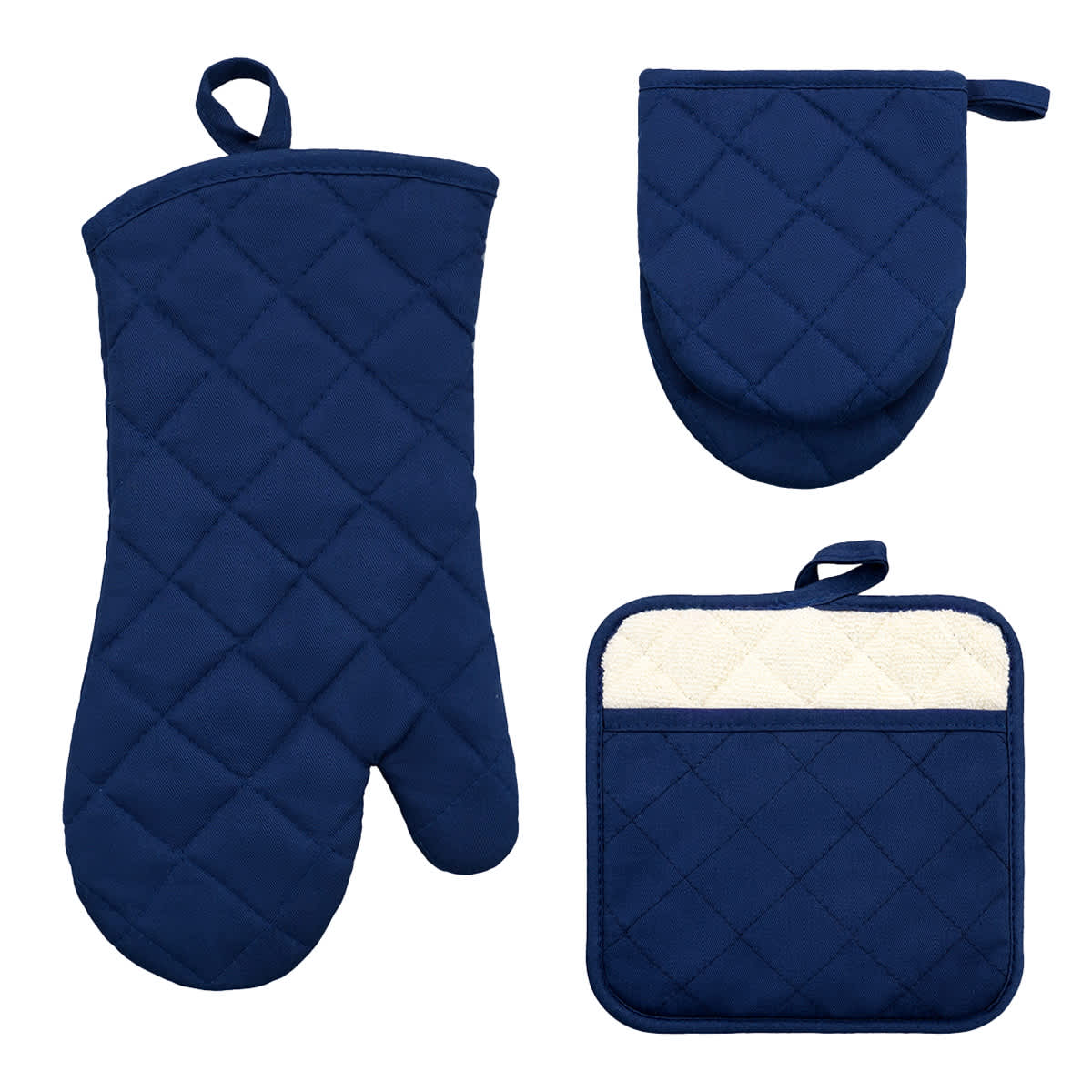 Set of 3 Blue Pot Holder Oven & Mini Mitts