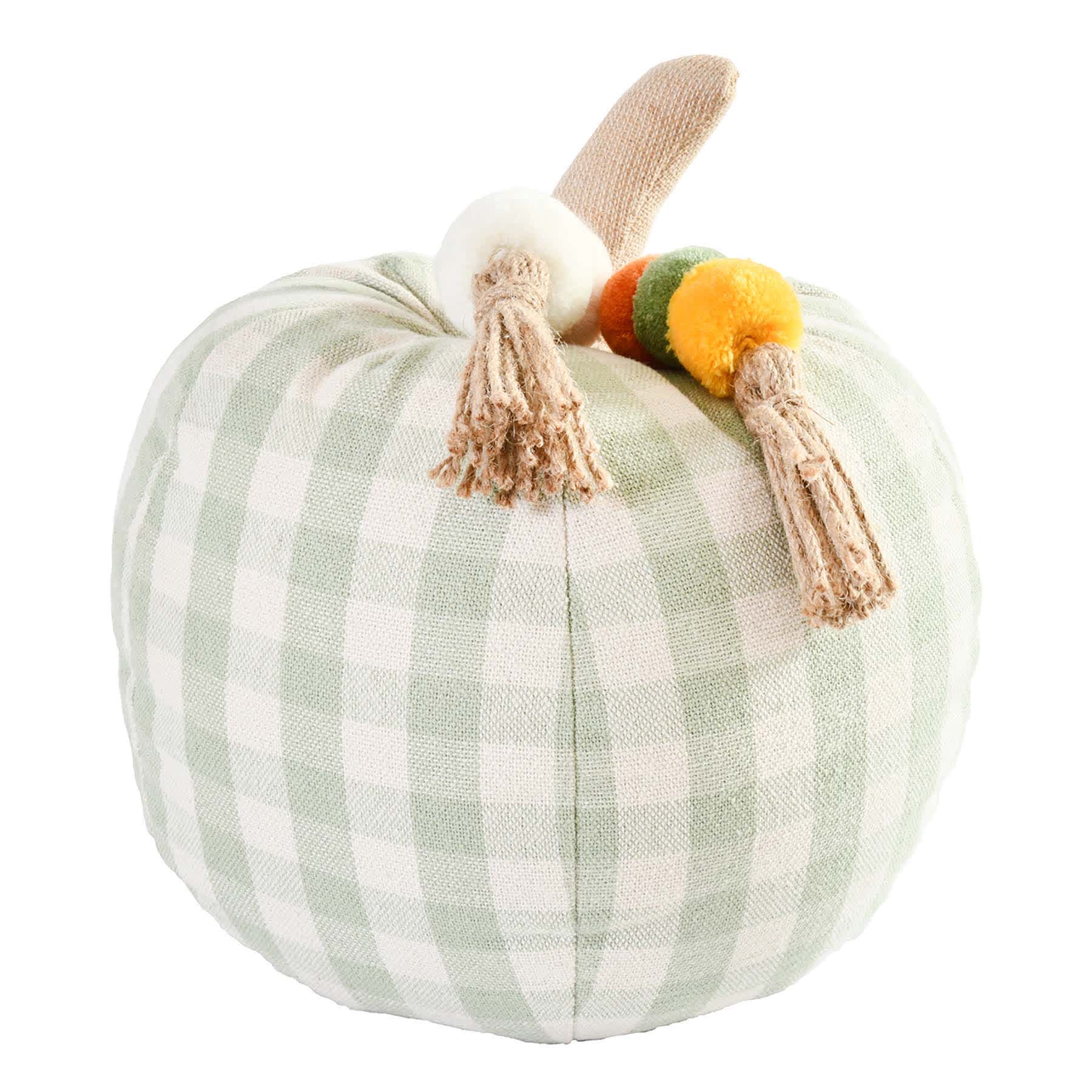 Homespun Harvest Green Gingham Pumpkin Shaped Throw Pillow