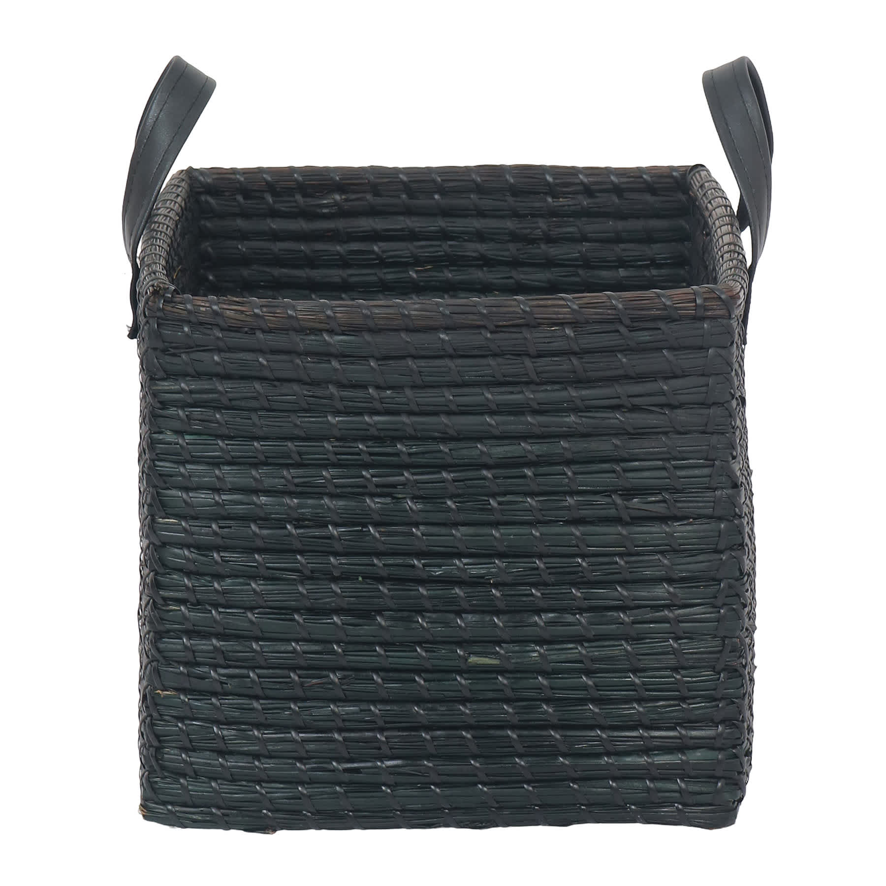 Crosby St. Black Seagrass Storage Basket with Handles, Medium