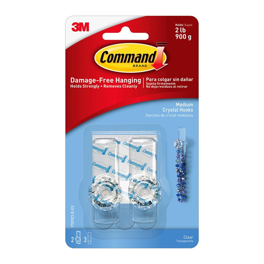 Command? Clear Medium Crystal Hook, 2-Hooks, 3-Strips/Pack