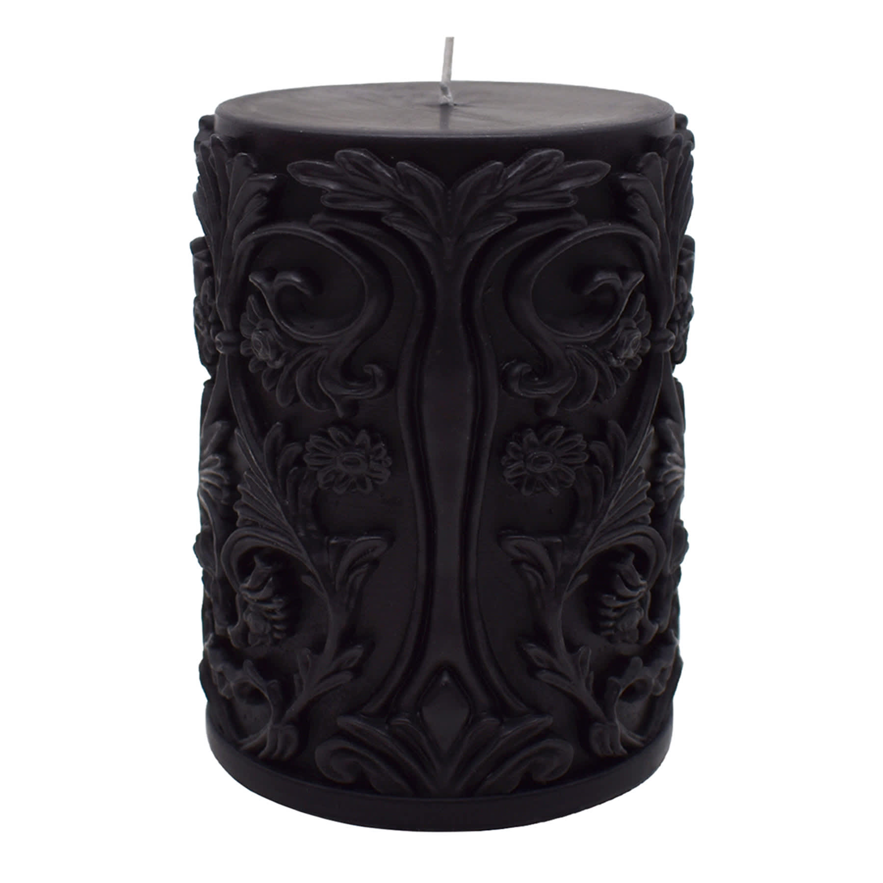 Midnight Shadows Black Ornate Pillar Candle, 3x4