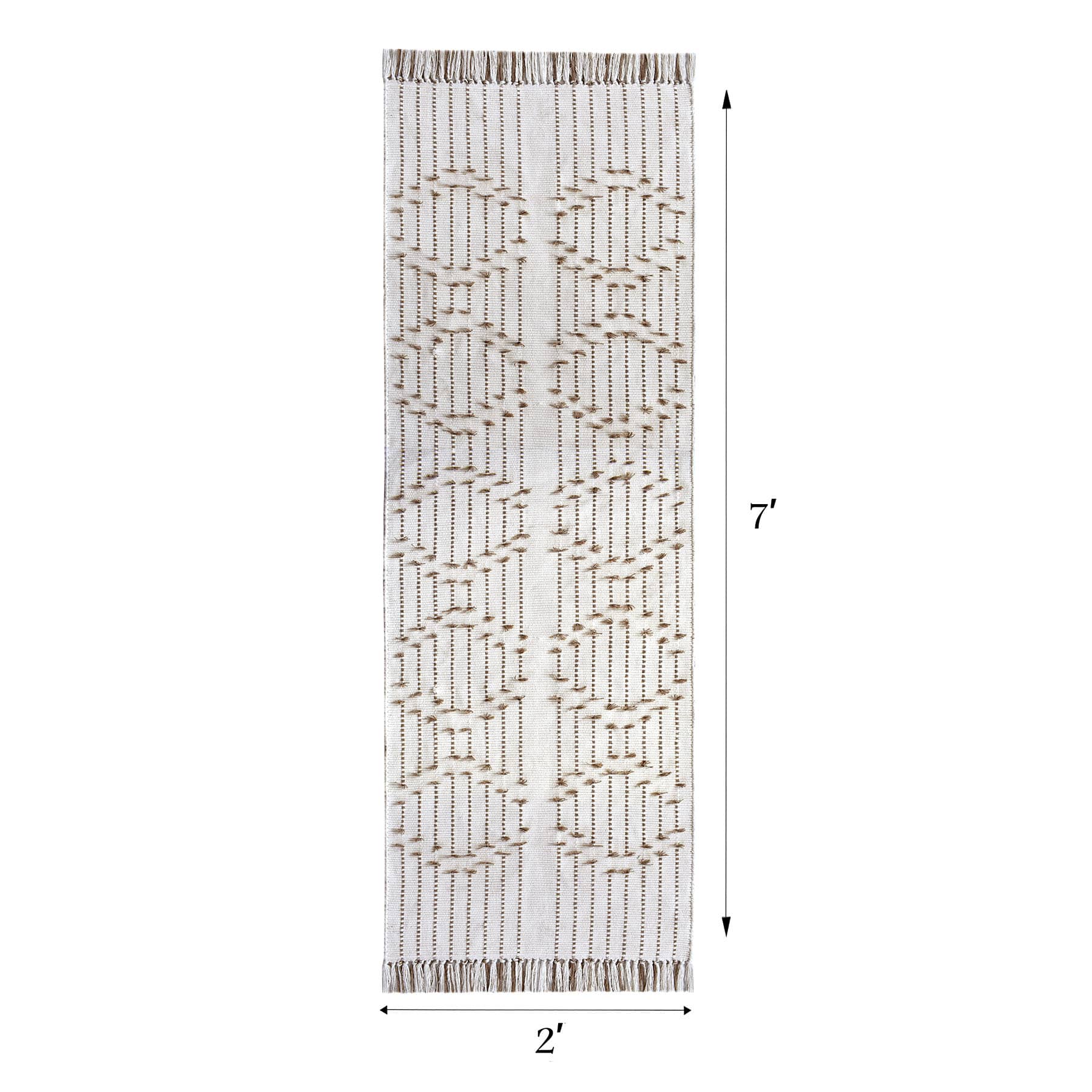 (D552) Honeybloom Flatweave Ivory & Beige Fringe Runner, 2x7