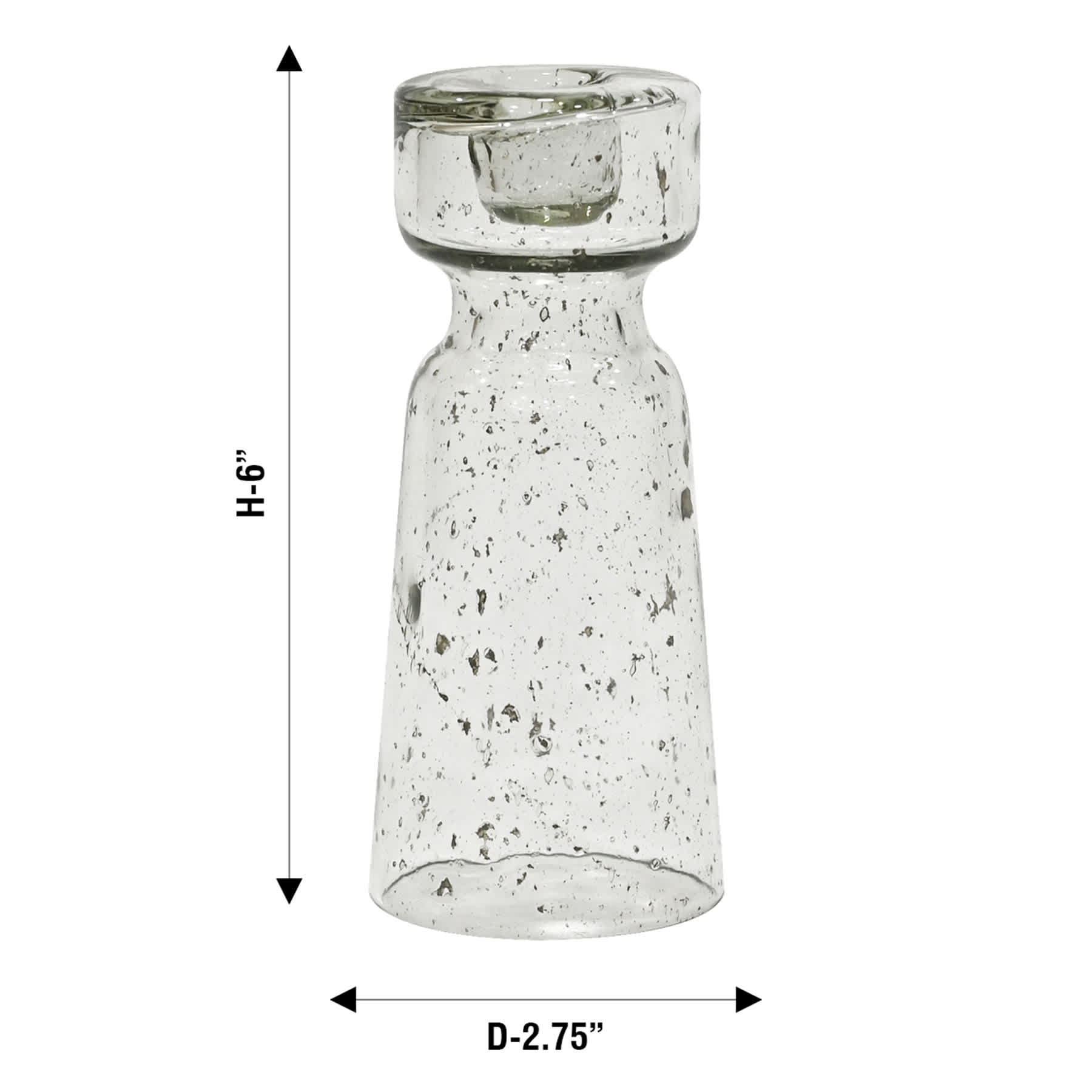 Clear Seeded Glass Taper Candle Holder, 6"