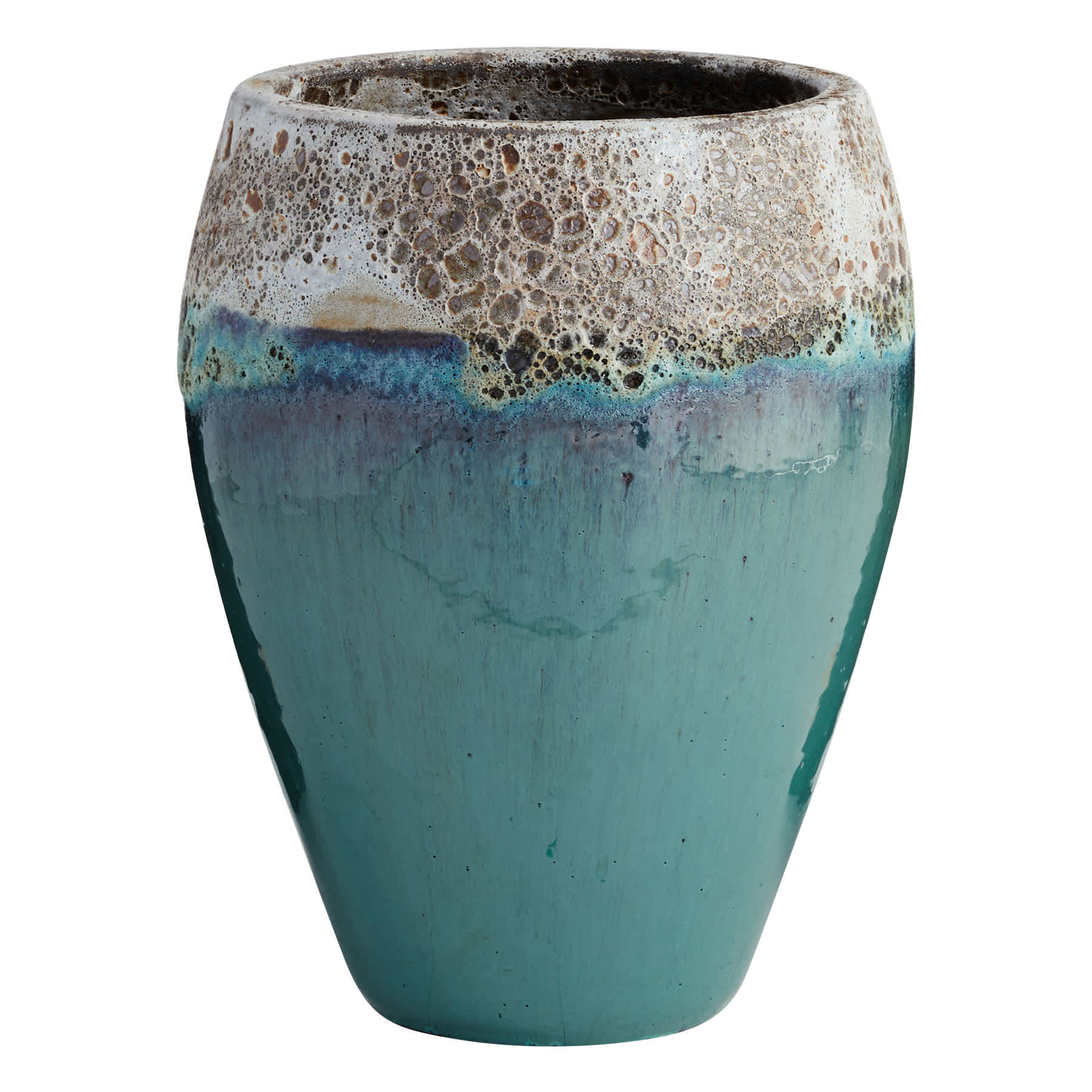 Acadia White & Aqua Urn Ceramic Outdoor Planter, Medium