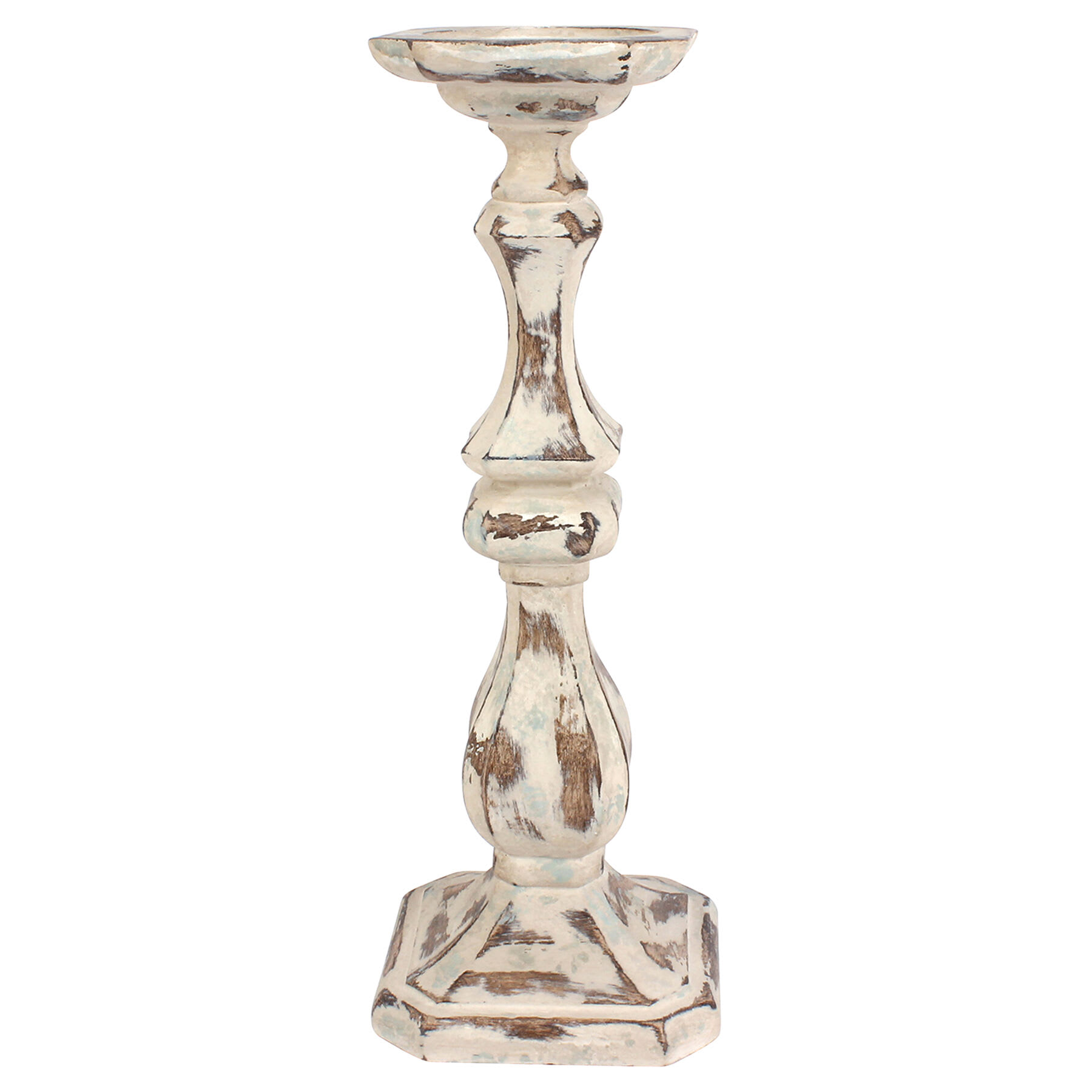 Distressed Brown Pillar Candle Holder, 14"