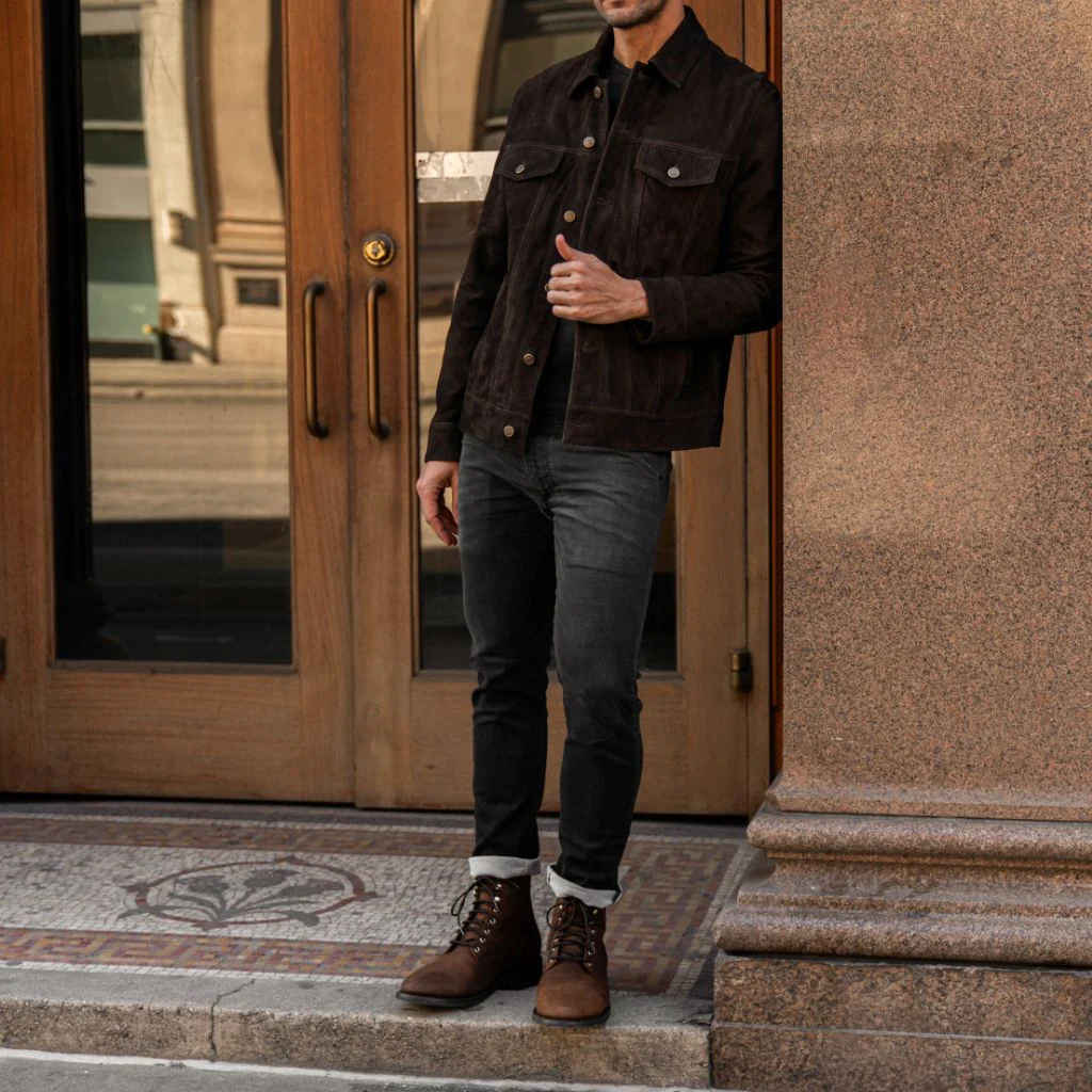 Suede Trucker Jacket | Chocolate - Thursday Boots